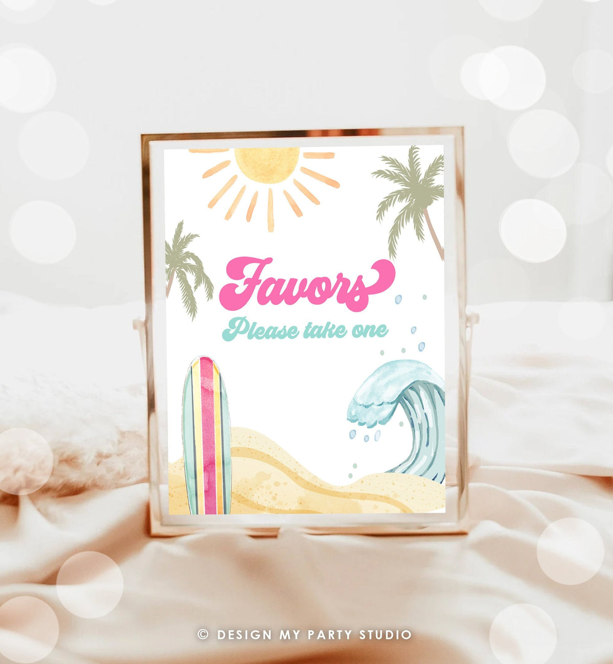 Favors Sign Surf Birthday Party Retro The Big One Wave Beach Party Decor Boho Surfboard 1st Girl Favors Table Download PRINTABLE 0433