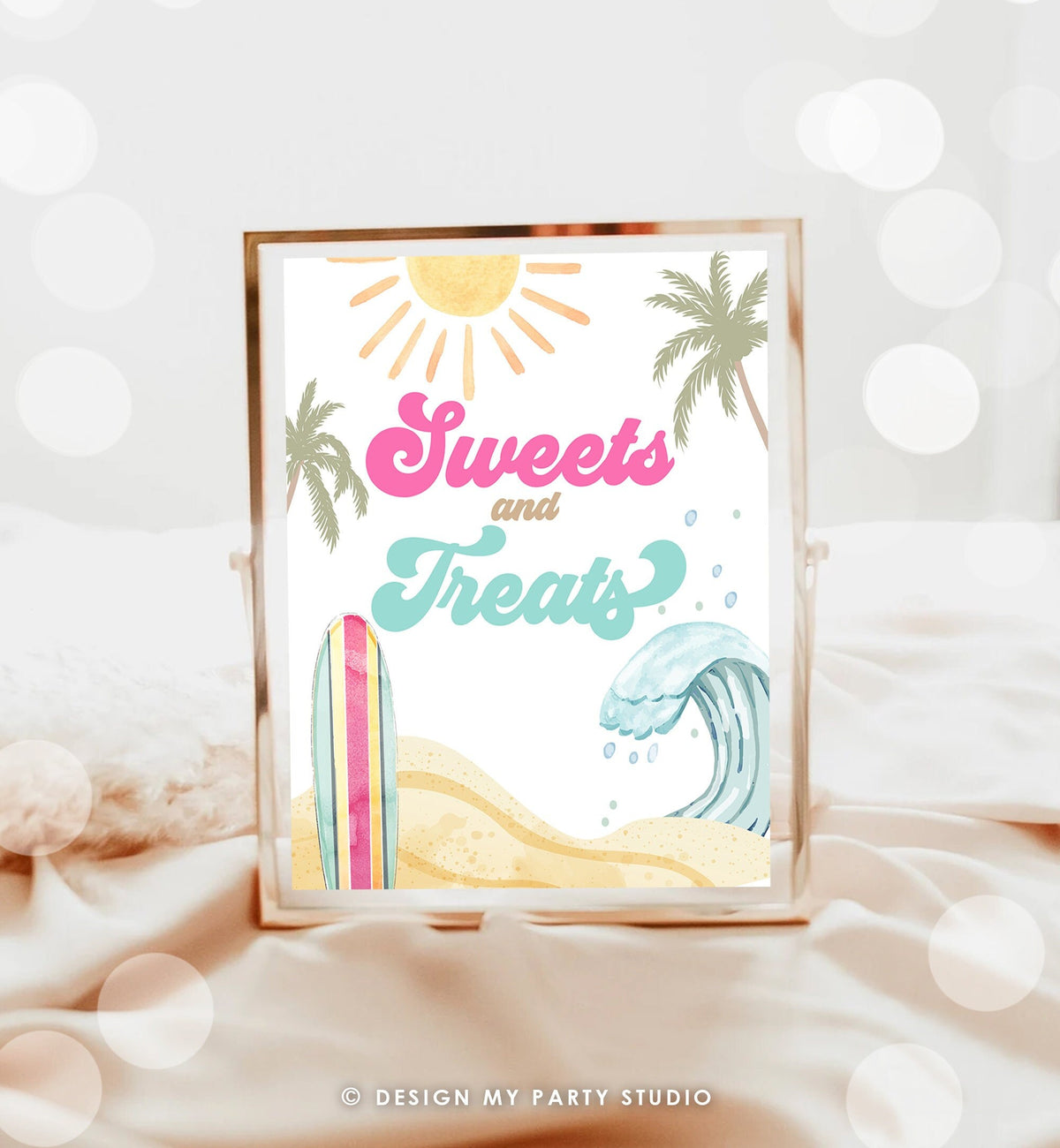 Sweets and Treats Sign Surf Birthday Party Retro The Big One Wave Beach Party Decor Boho Surfboard 1st Girl Treats Download PRINTABLE 0433