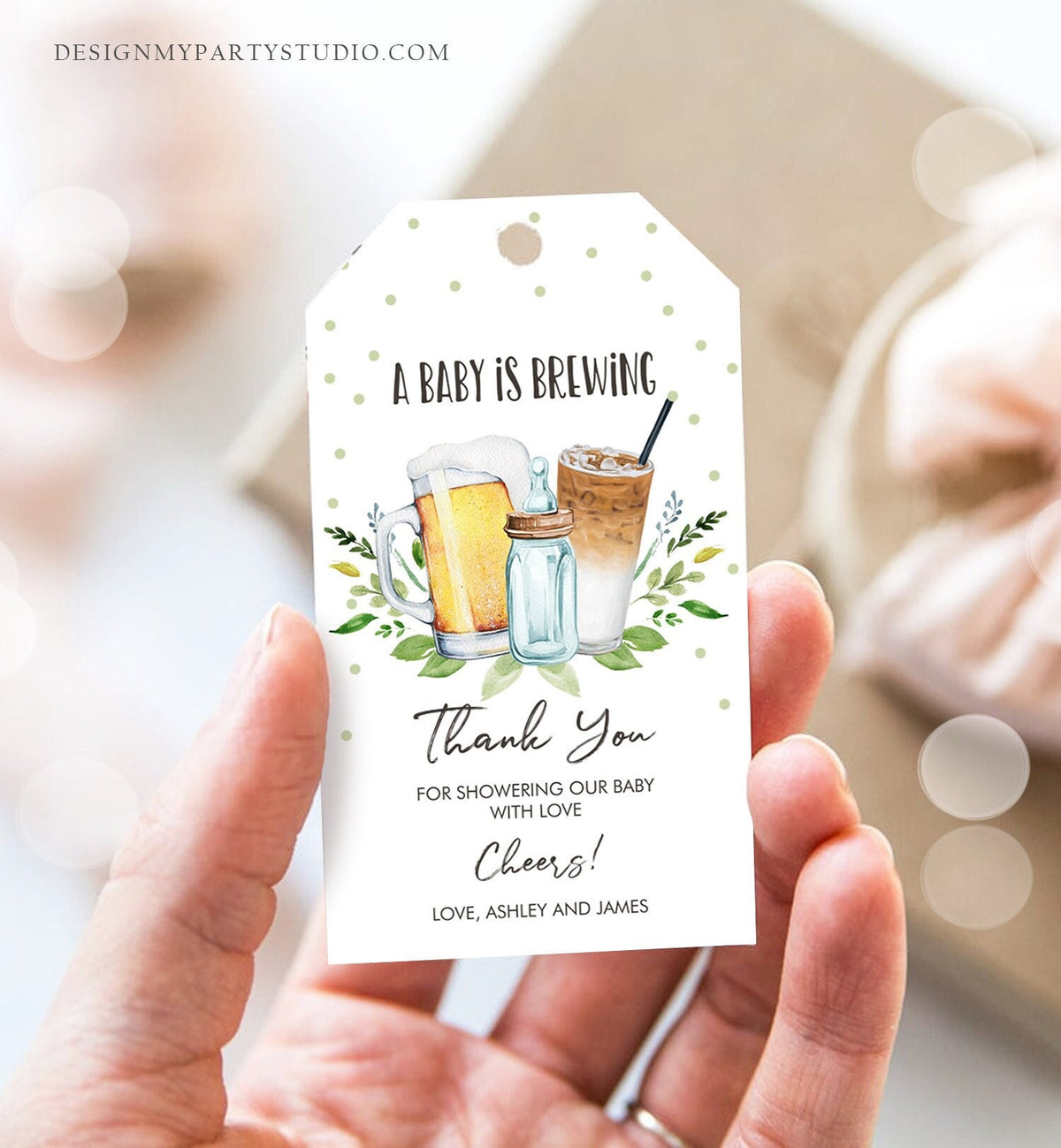 Editable A Baby is Brewing Baby Shower Favor Tags Beer Baby Shower Thank you Tags Brewing Label Neutral Tags Gift Tags Template Corjl 0190