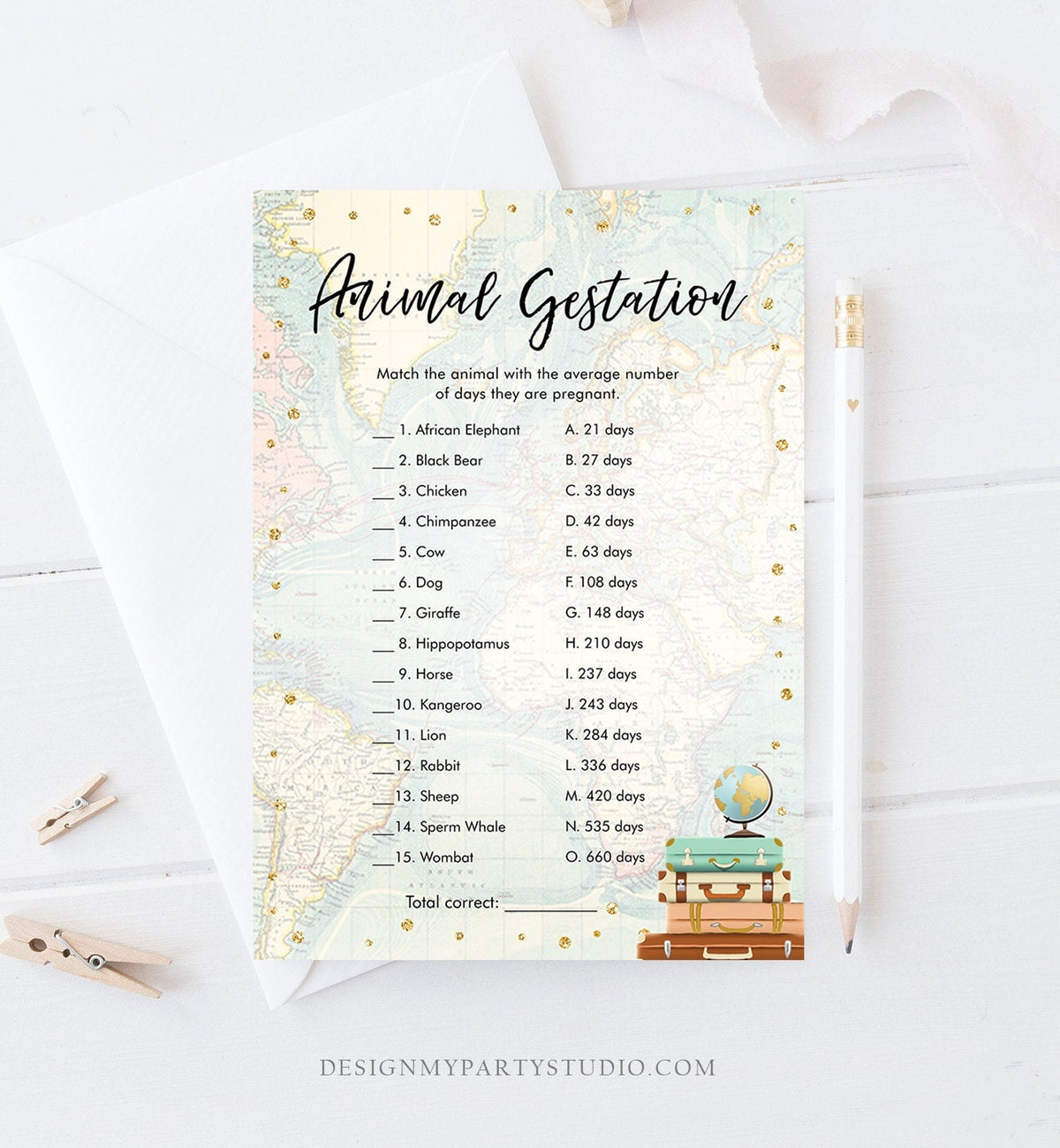 Editable Animal Gestation Baby Shower Game Card Travel Adventure Journey Animal Pregnancy Activity Printable Download Template Corjl 0263