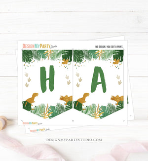 Happy Birthday Banner Boy Dinosaur Birthday Banner Green Gold Dino Prehistoric Dinosaur Decor Instant download PRINTABLE DIGITAL DIY 0146