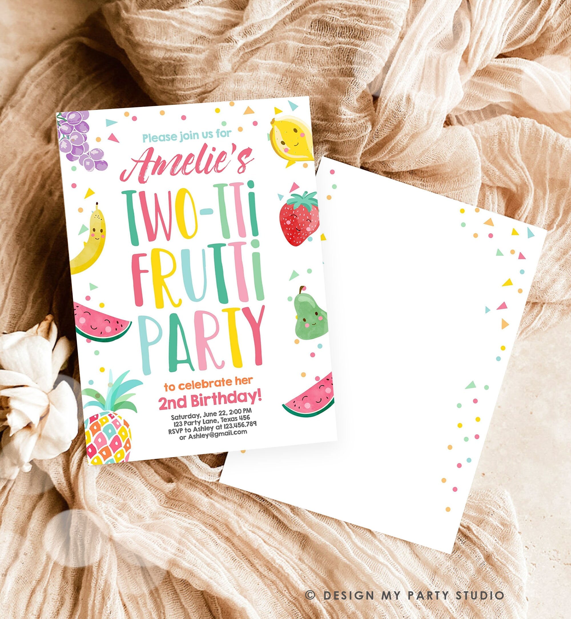 Editable Two-tti Frutti Birthday Invitation Two-tti Fruiti Fruit Second 2nd Birthday Tropical Summer Digital Corjl Template Printable 0139