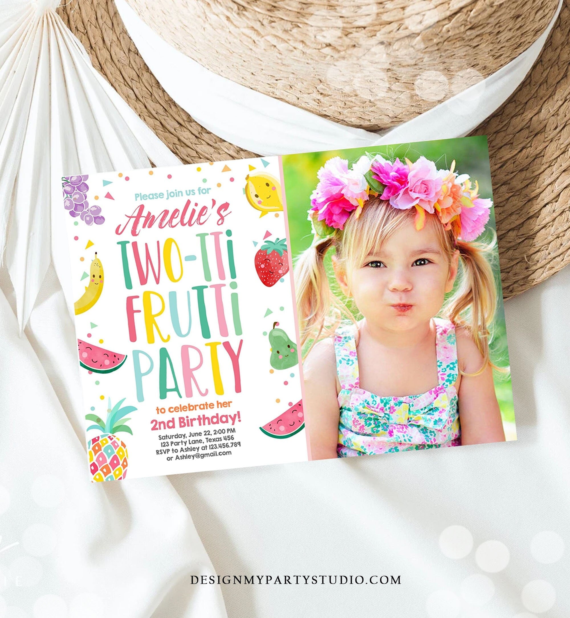 Editable Two-tti Frutti Birthday Invitation Two-tti Fruiti Fruit Second 2nd Birthday Tropical Summer Digital Corjl Template Printable 0139