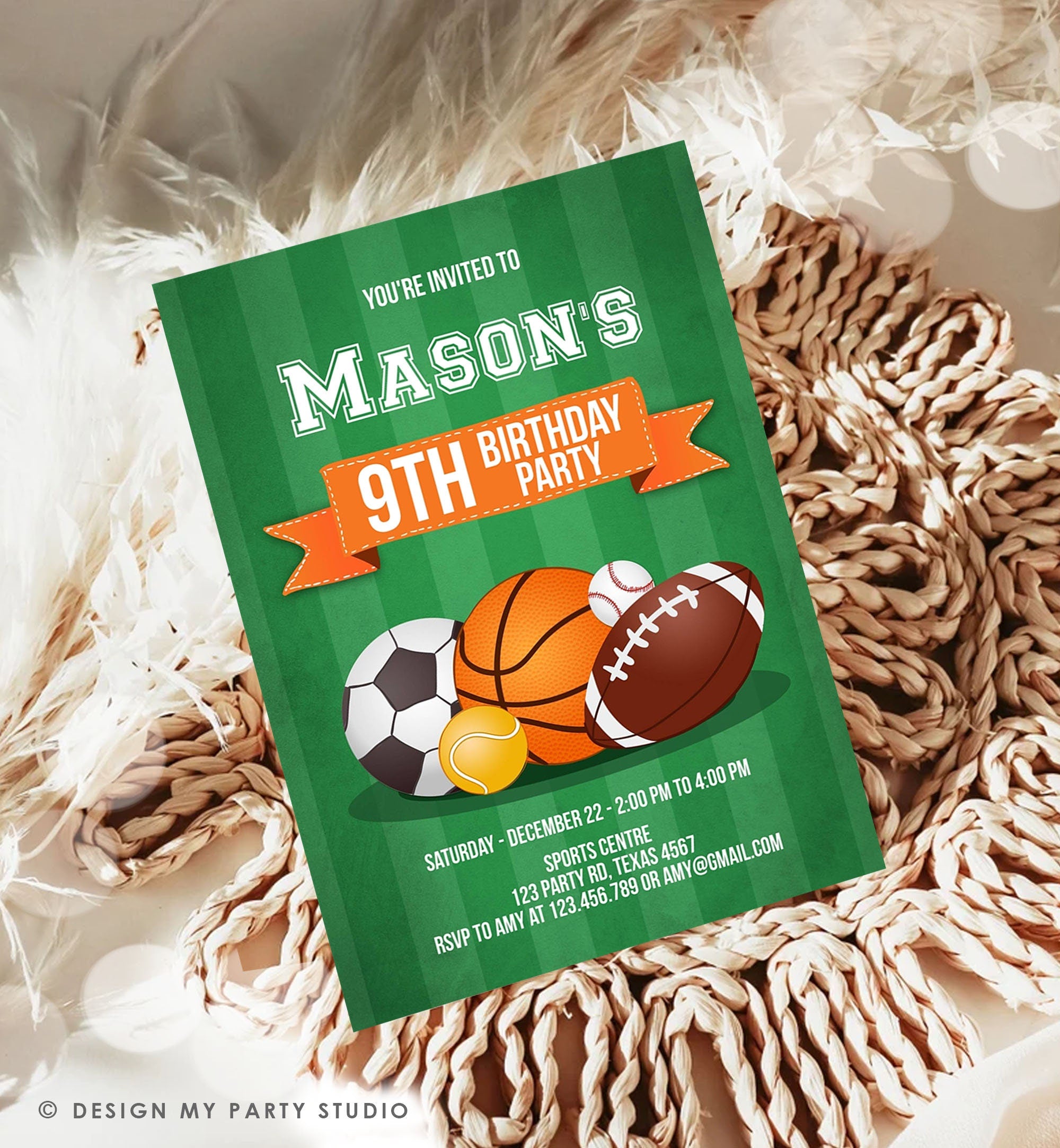 Editable Sports Birthday Invitation Boy Birthday Party Sport Football Baseball Basketball Soccer Tennis Corjl Template Printable 0137