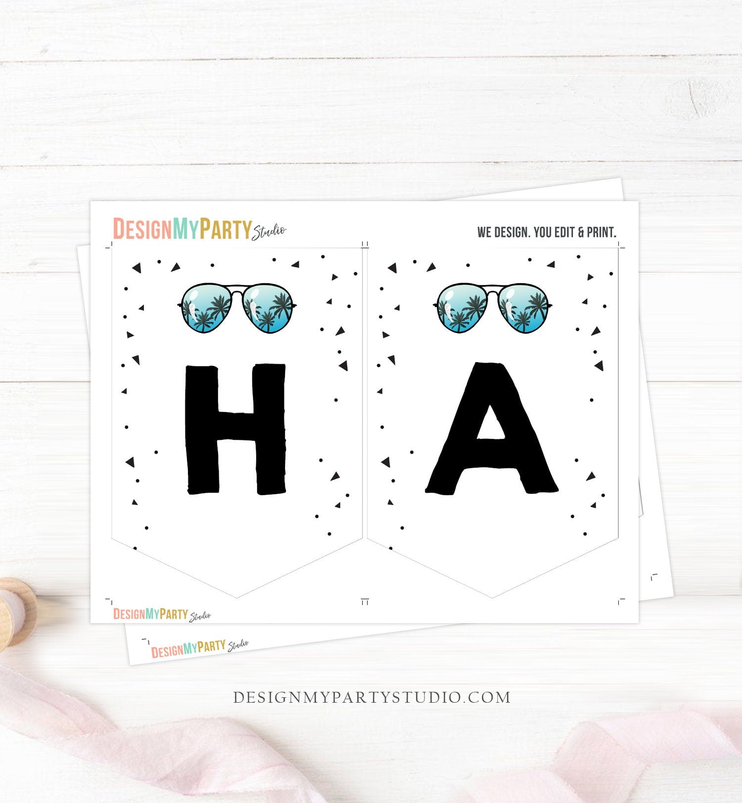 Happy Birthday Banner Two Cool Birthday Banner Boy Sunglasses 2nd Birthday Pool Party Summer Instant Download DIGITAL DIY PRINTABLE 0136