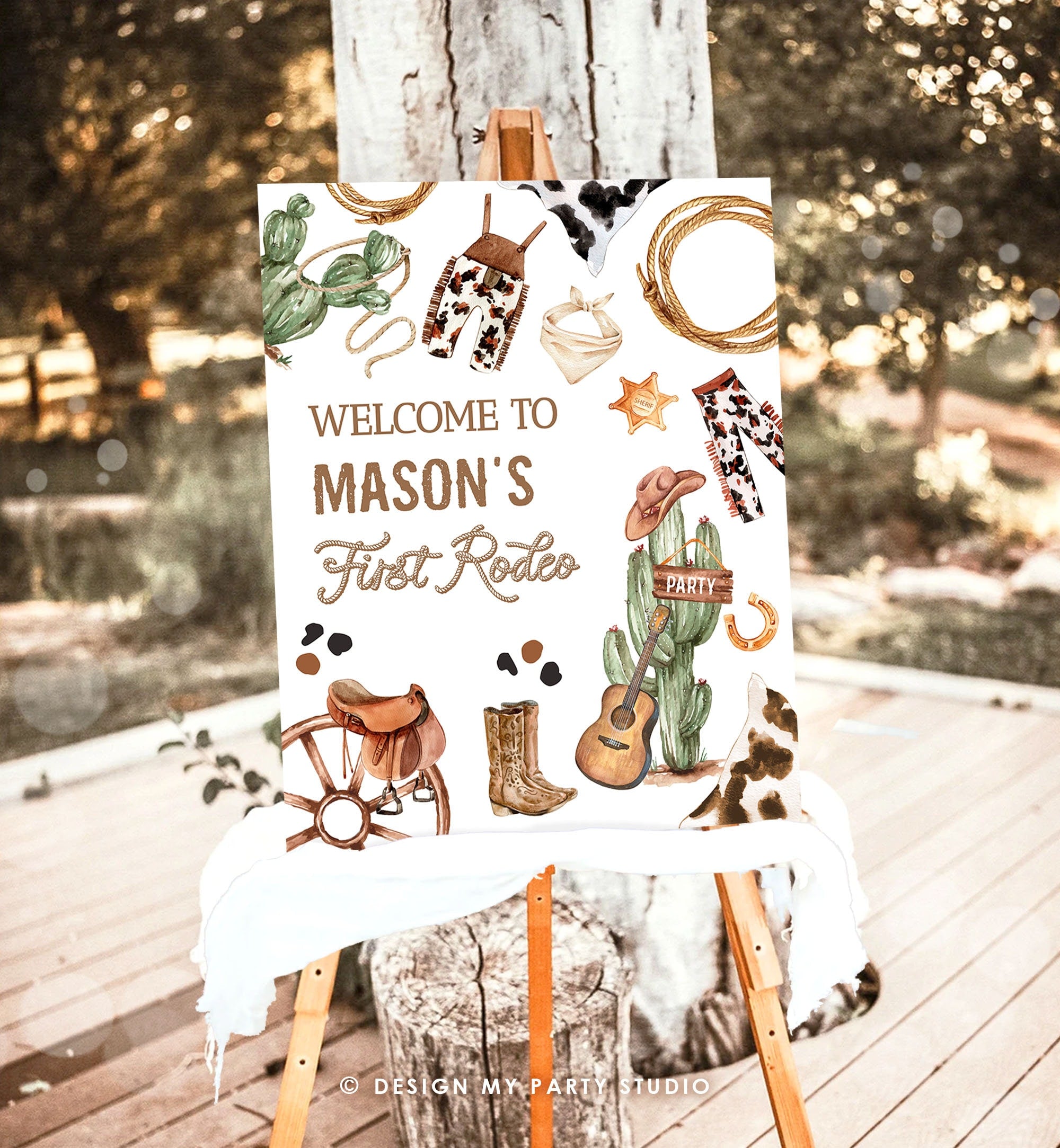 Editable First Rodeo Birthday Welcome Sign 1st Birthday Boy First Birthday Decor Cowboy Country Wild West Template PRINTABLE Digital 0509