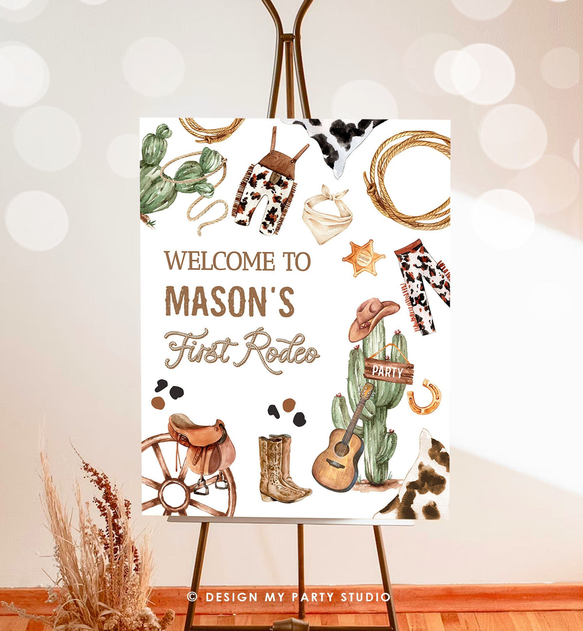 Editable First Rodeo Birthday Welcome Sign 1st Birthday Boy First Birthday Decor Cowboy Country Wild West Template PRINTABLE Digital 0509