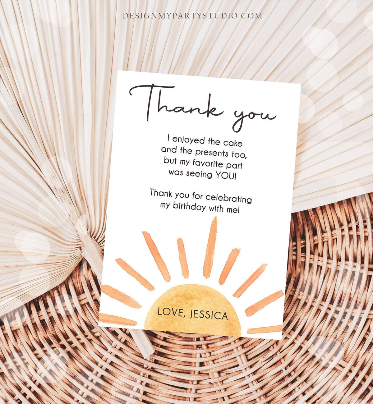 Editable Sun Thank You Card Sun Birthday Party Thank You Note Sunshine 1st Trip Around the Sun First Printable Template Corjl Digital 0431