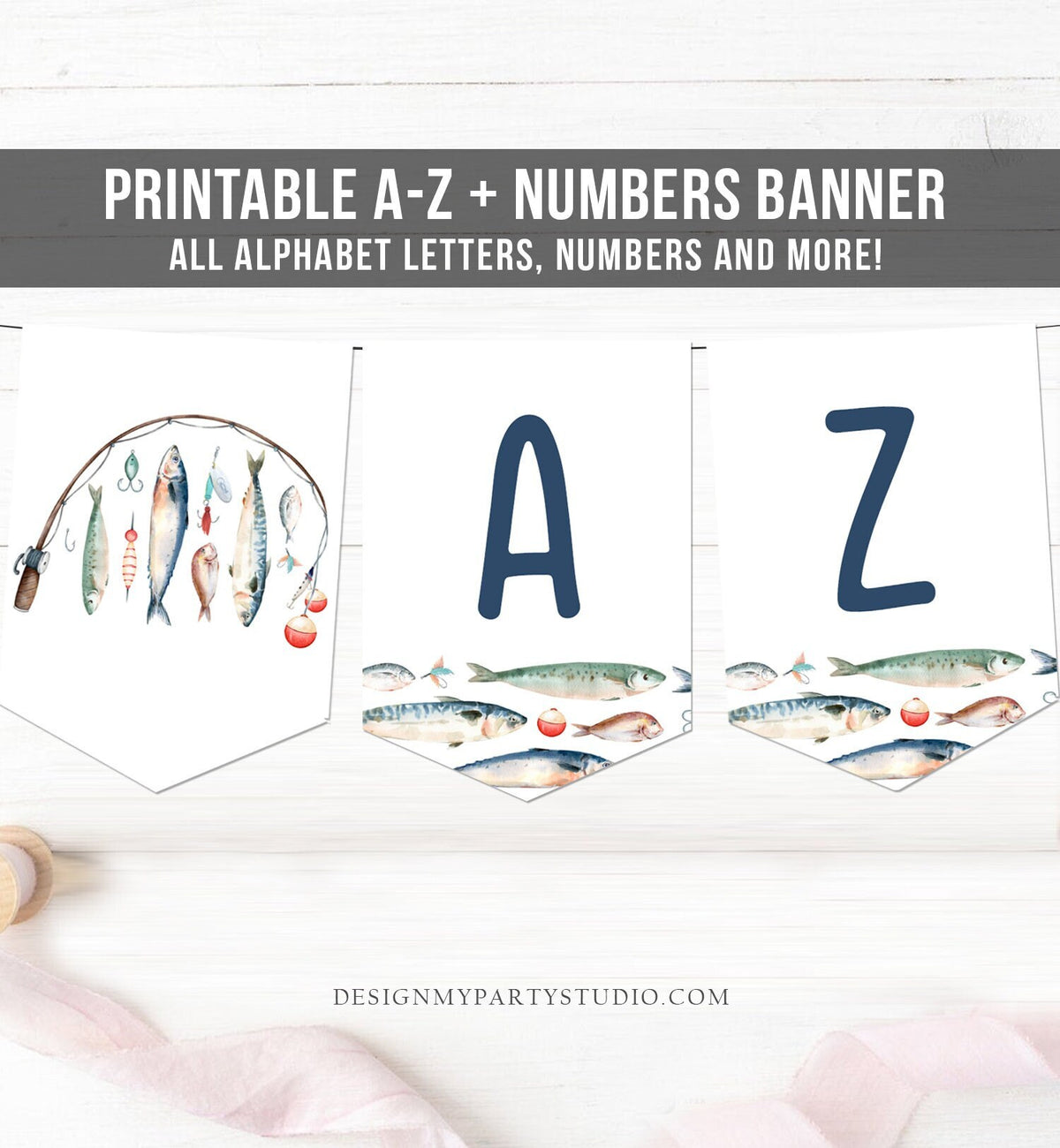 Fishing Birthday Banner A-Z Alphabet Numbers Banner Boy Birthday Decorations Fish Ofishally The Big One Decor Download Printable 0454