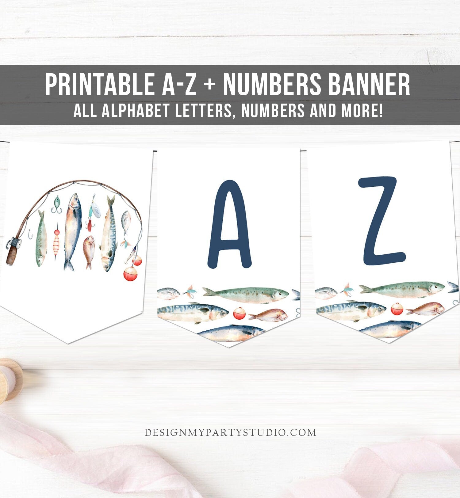 Fishing Birthday Banner A-Z Alphabet Numbers Banner Boy Birthday Decorations Fish Ofishally The Big One Decor Download Printable 0454