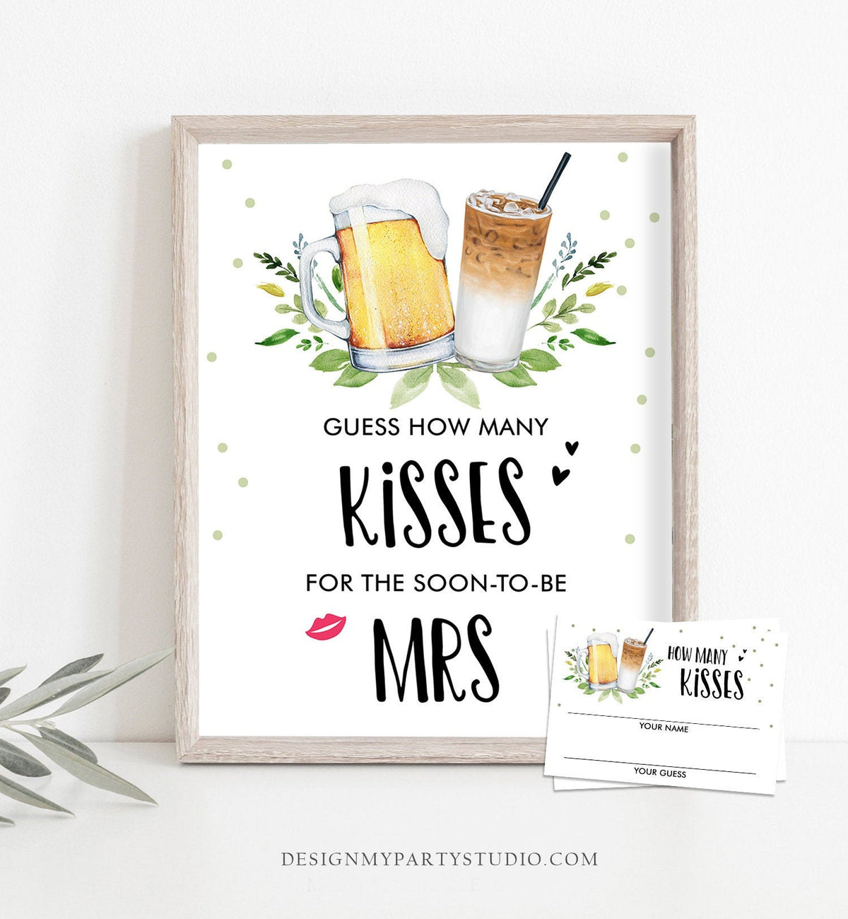 Guess How Many Kisses Bridal Shower Game Wedding Shower Activity Love is Brewing Beer Cold Brew Are in The Jar Game Download Printable 0190