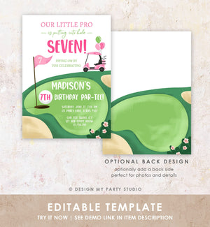 Editable Little Golf Pro Birthday Invitation Par-tee Swinging By ANY AGE Girl Cart Golfing Digital Download Corjl Template Printable 0405