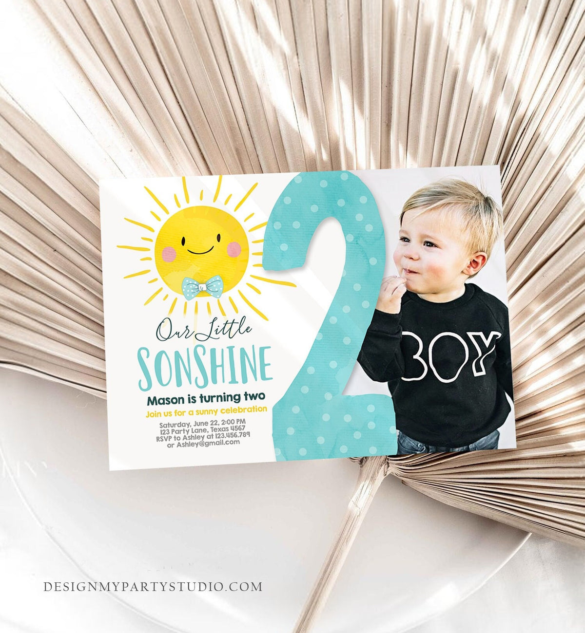 Editable Our Little Sonshine Birthday Invitation You Are My Sunshine Blue Boy Summer 2nd Birthday Two Download Printable Corjl Template 0141