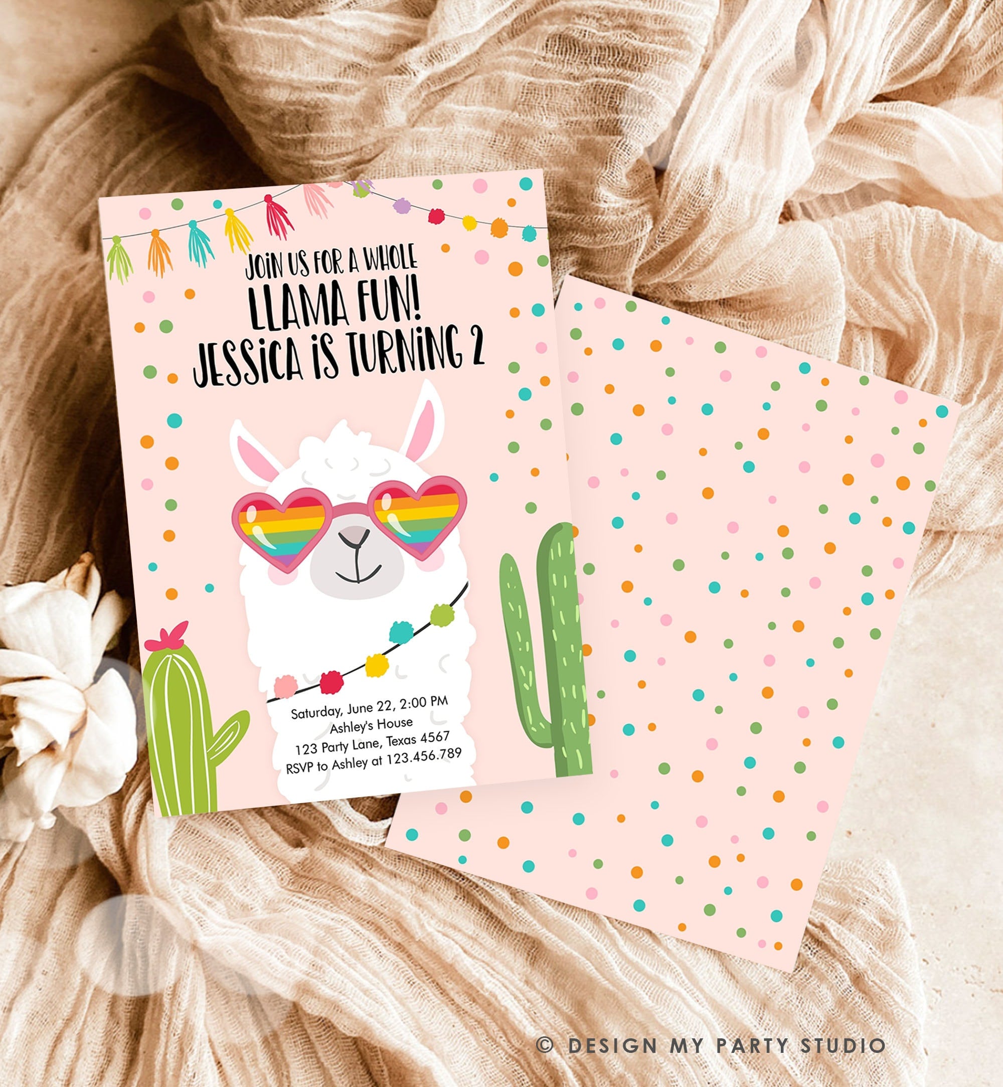 Editable Fiesta Birthday Invitation Llama Birthday Invite Fiesta Cactus Mexican First Fiesta Girl Alpaca Digital Download Printable 0079