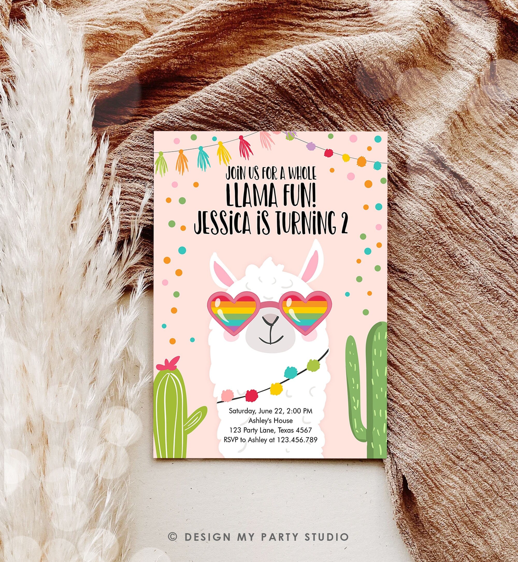 Editable Fiesta Birthday Invitation Llama Birthday Invite Fiesta Cactus Mexican First Fiesta Girl Alpaca Digital Download Printable 0079