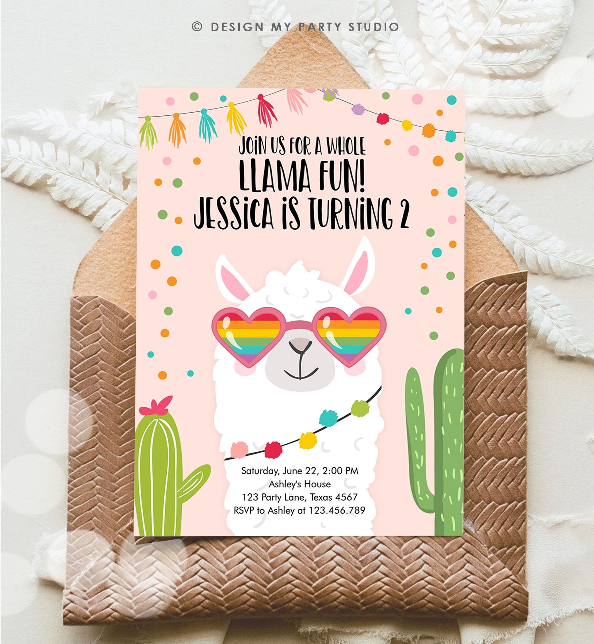 Editable Fiesta Birthday Invitation Llama Birthday Invite Fiesta Cactus Mexican First Fiesta Girl Alpaca Digital Download Printable 0079