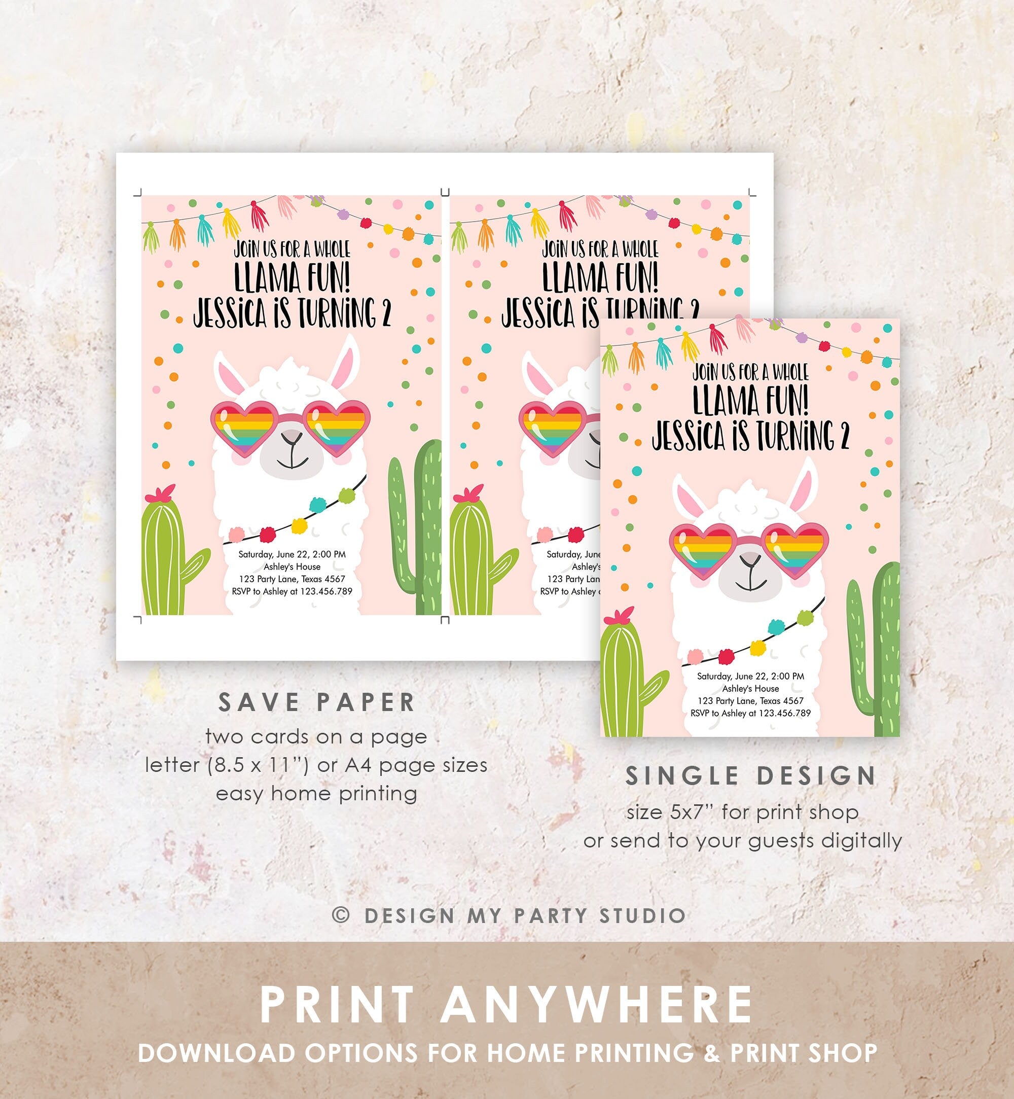 Editable Fiesta Birthday Invitation Llama Birthday Invite Fiesta Cactus Mexican First Fiesta Girl Alpaca Digital Download Printable 0079