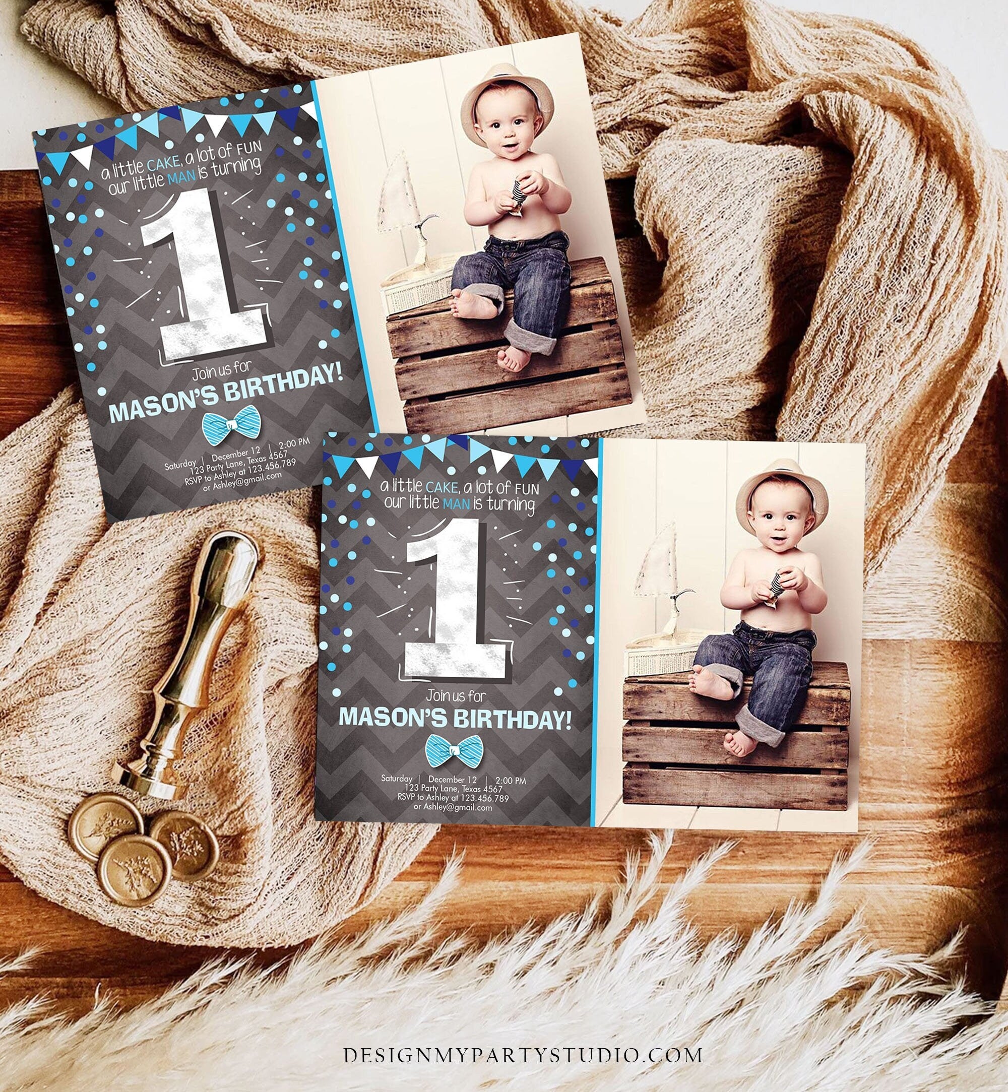 Editable First Birthday Invitation Boy One Navy Blue Chalk Confetti Boy 1st Birthday Download Printable Invitation Template Digital 0071