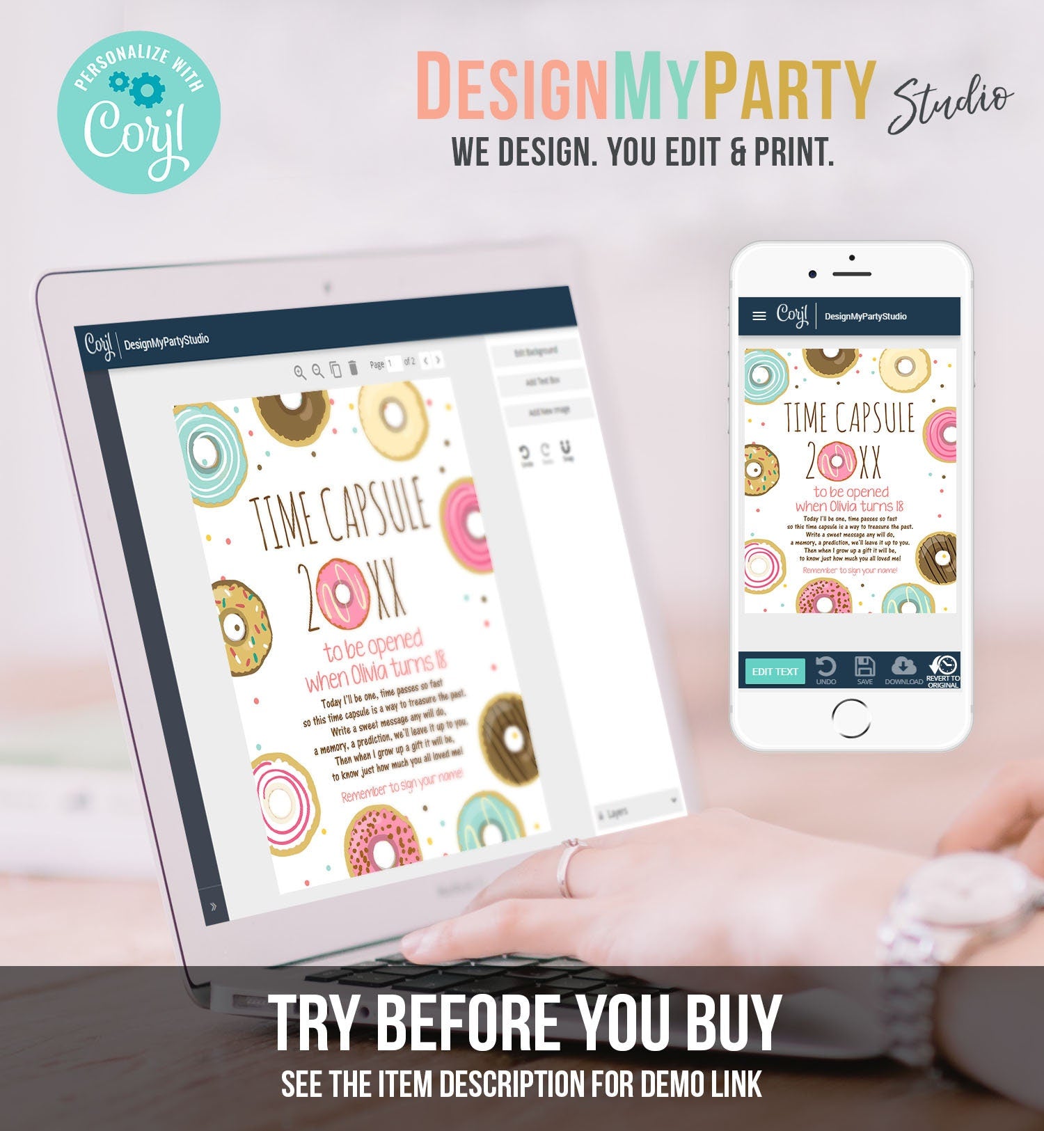 Editable Donut Time Capsule First Birthday Party Donut Birthday Donut Decor Sweet Donuts Party Girl Template Printable Digital Download 0050