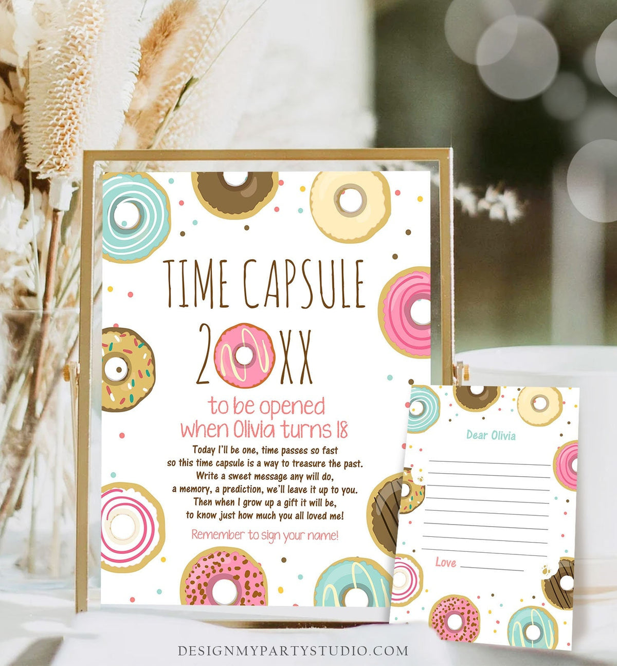 Editable Donut Time Capsule First Birthday Party Donut Birthday Donut Decor Sweet Donuts Party Girl Template Printable Digital Download 0050