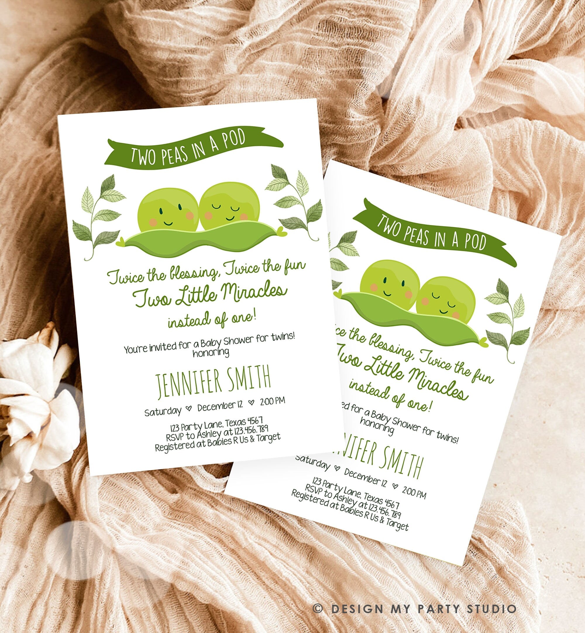 Editable Twin Baby Shower Invitation Two Peas In a Pod Baby Shower Green Neutral Invitation Sweet Pea Template Download Digital Evite 0020