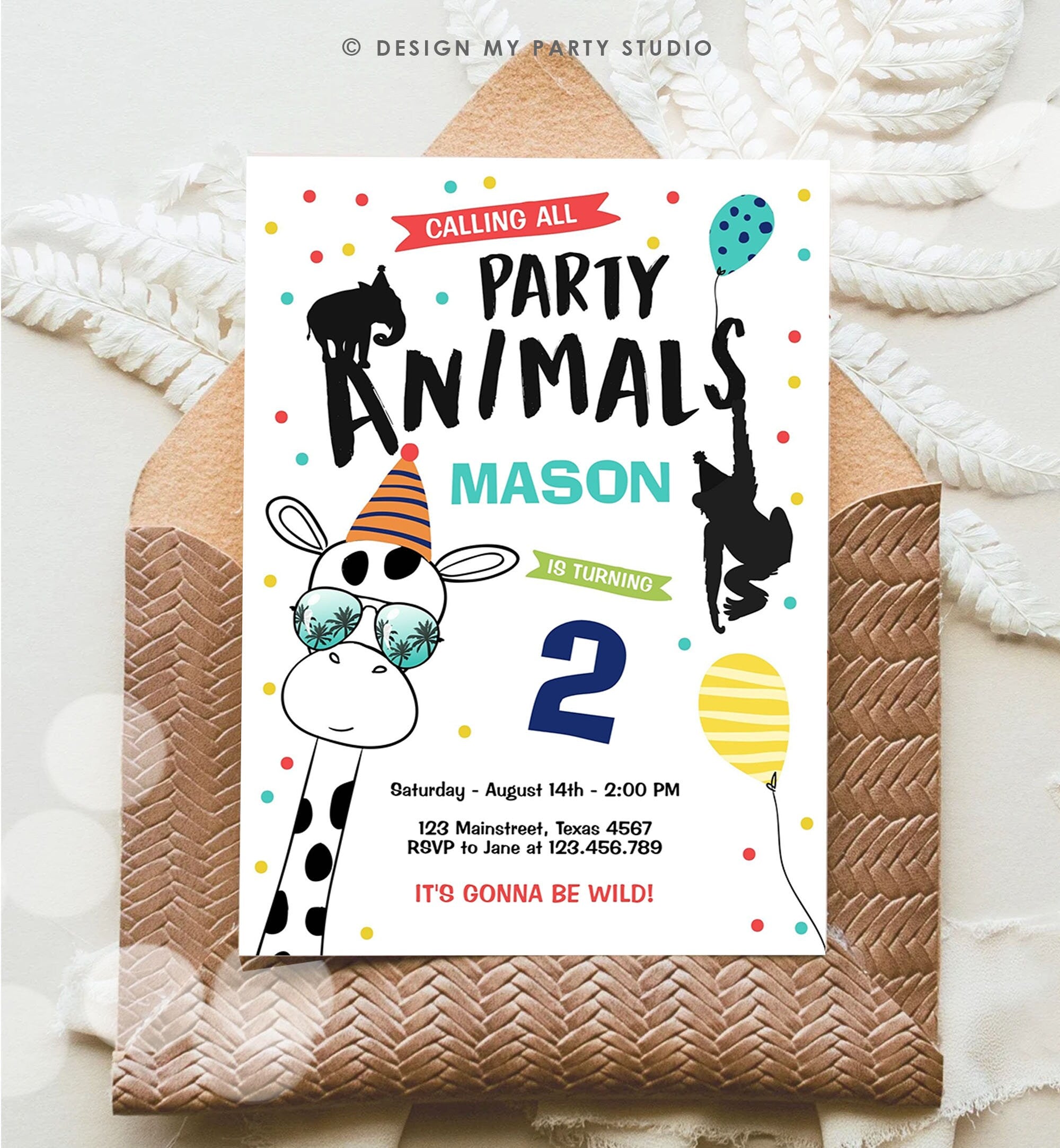 Editable Party Animals Birthday Invitation Wild One Animals Invitation Zoo Safari Animals Boy Download Printable Invite Template Digital