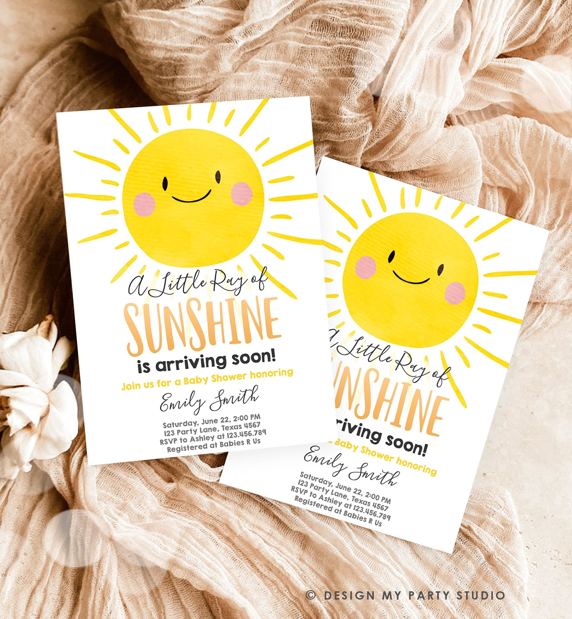 Editable Sunshine Baby Shower Invitation A Ray of Sunshine Little Sunshine Gender Neutral Invite Download Sigital Template Printable 0141