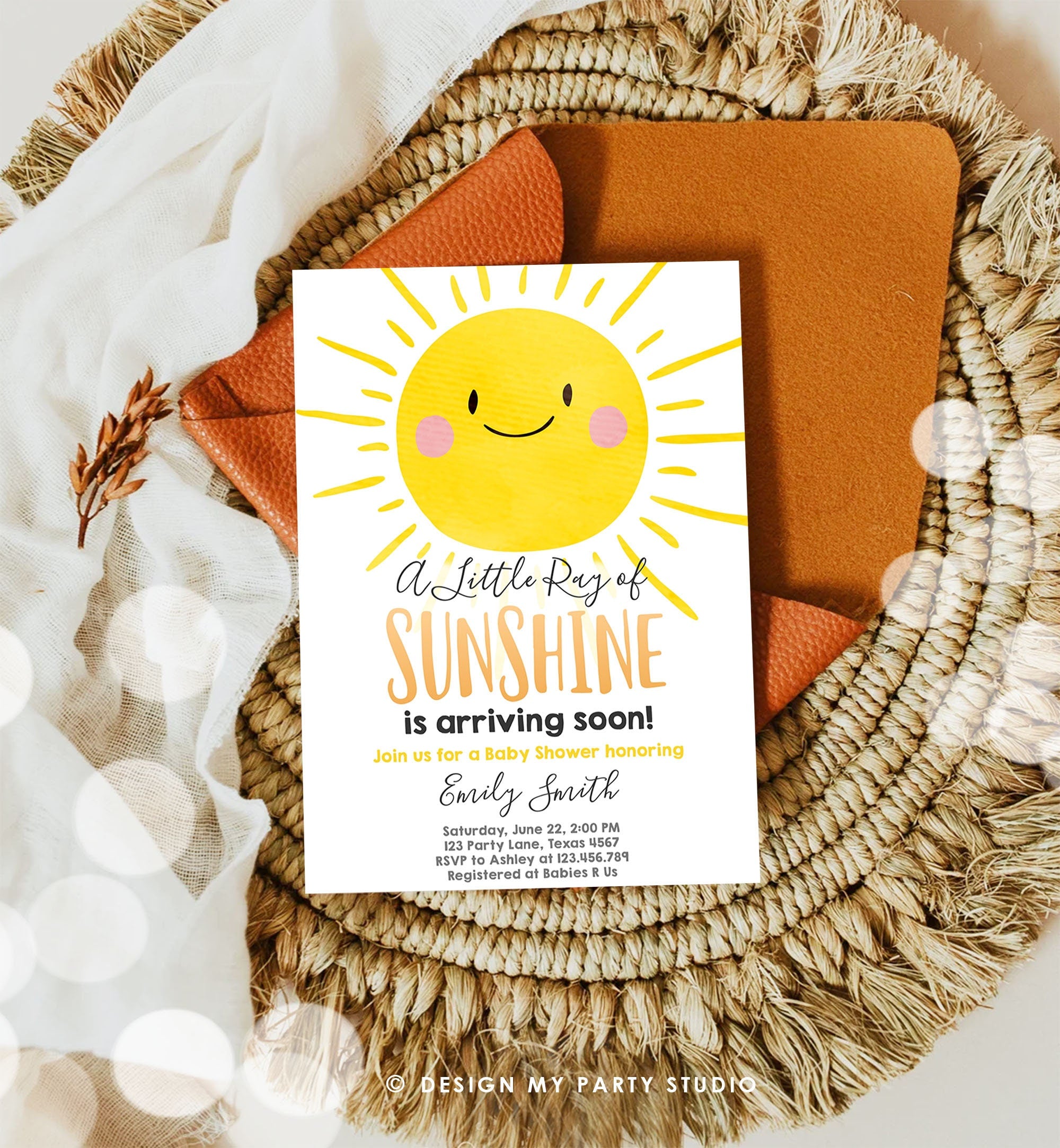 Editable Sunshine Baby Shower Invitation A Ray of Sunshine Little Sunshine Gender Neutral Invite Download Sigital Template Printable 0141