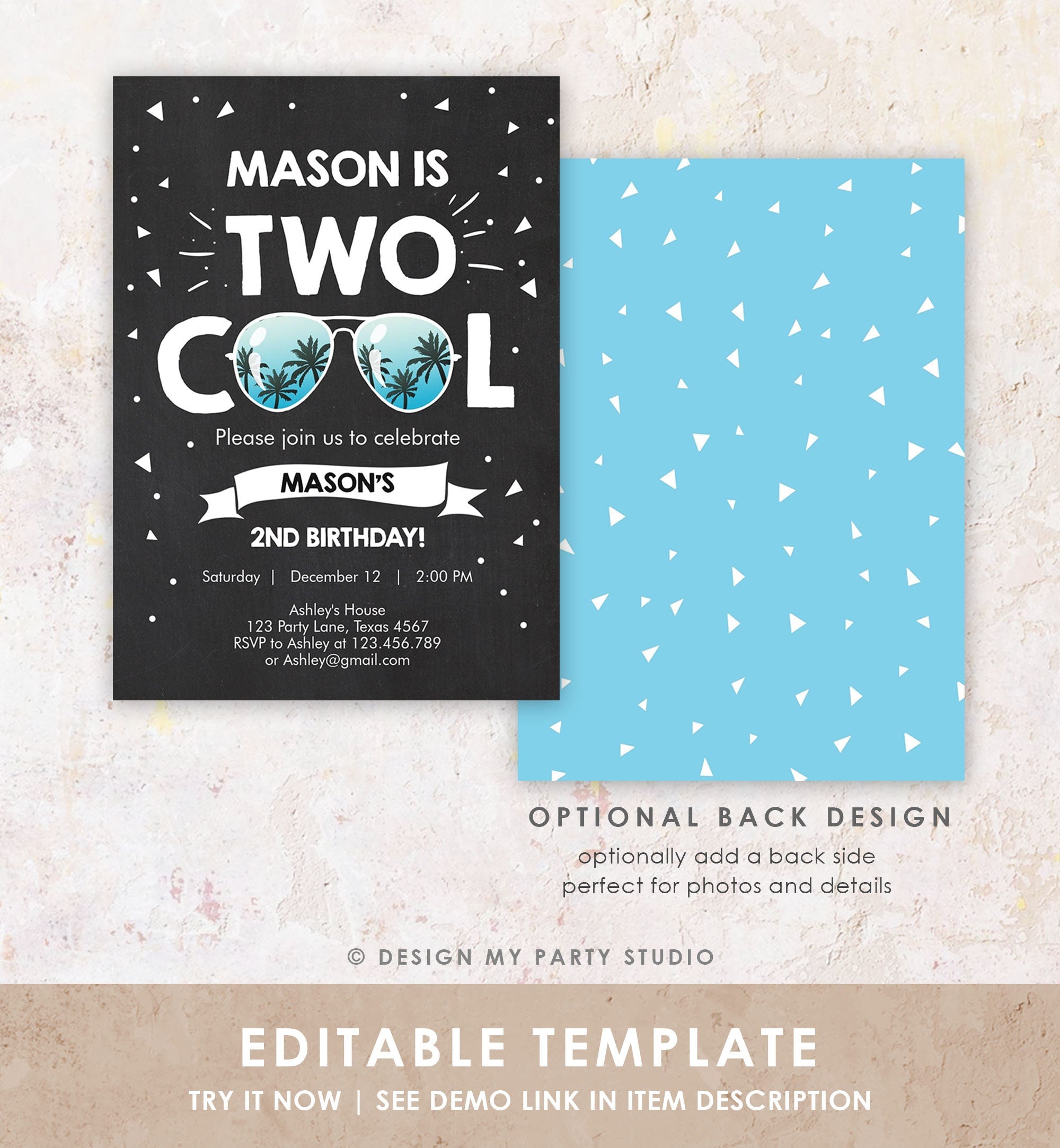 Editable Two Cool Birthday Invitation Boy Second Birthday Party 2nd I'm this Many Two Cool Download Printable Digital Template Evite 0136