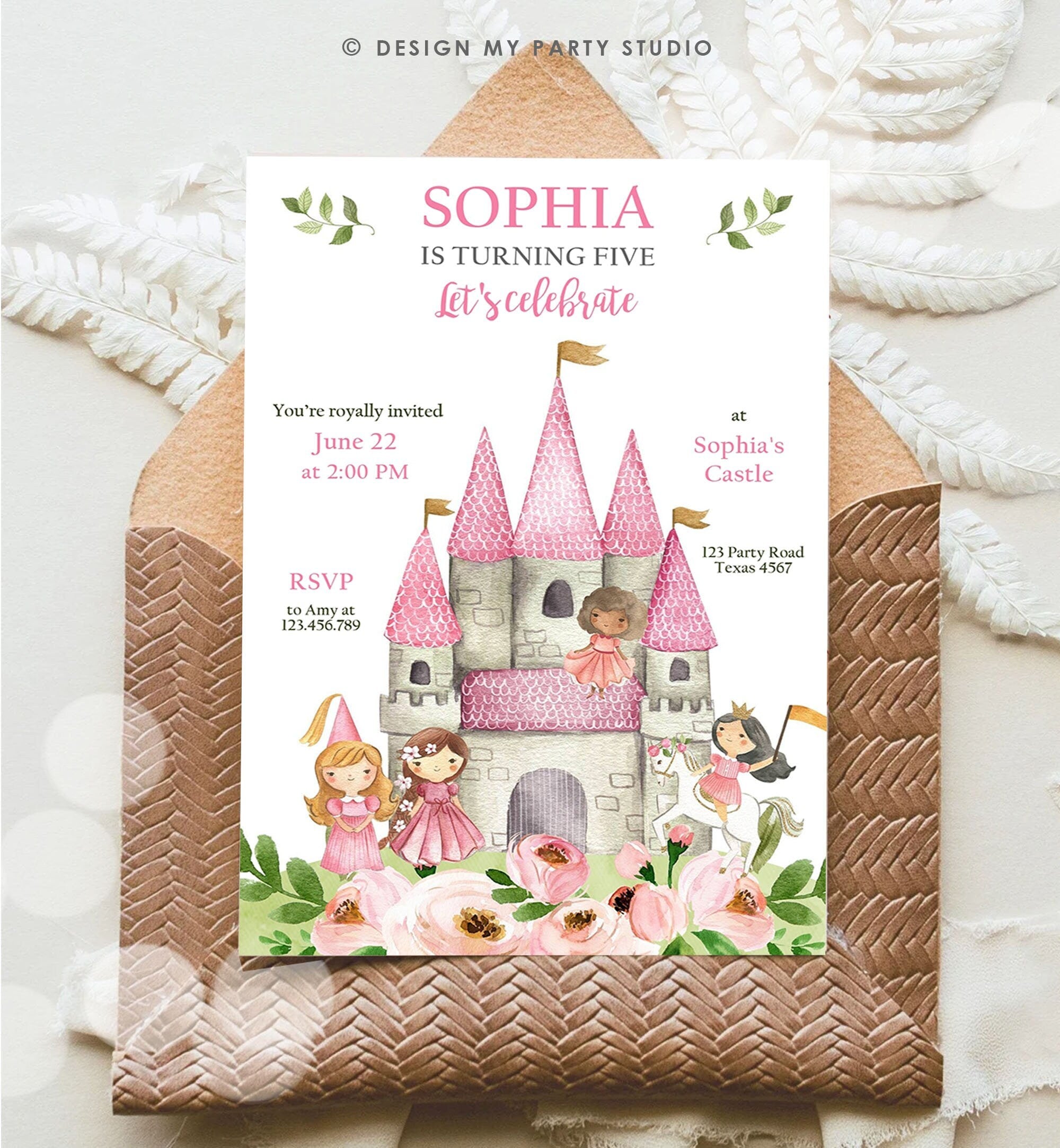 Editable ANY AGE Princess Birthday invitation Once Upon a Time Royal Birthday Pink Girl Gold Floral Download Evite Template Printable 0171