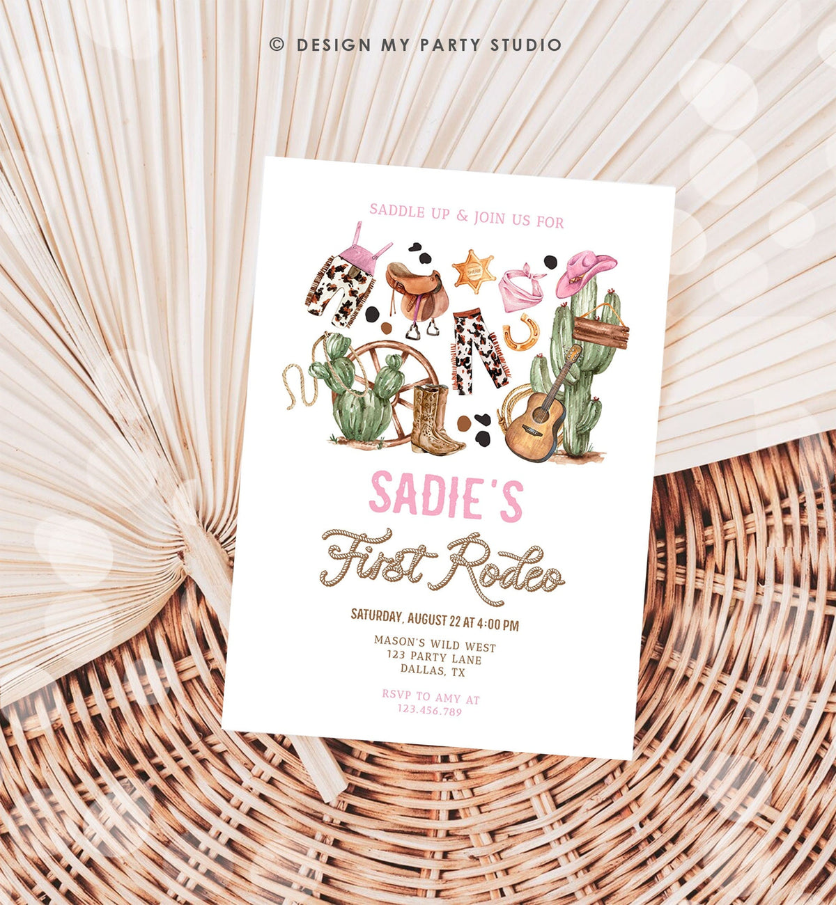 Editable Cowgirl Birthday Party Invitation First Rodeo 1st Birthday Girl Wild West Birthday Western Download Evite Template Printable 0509