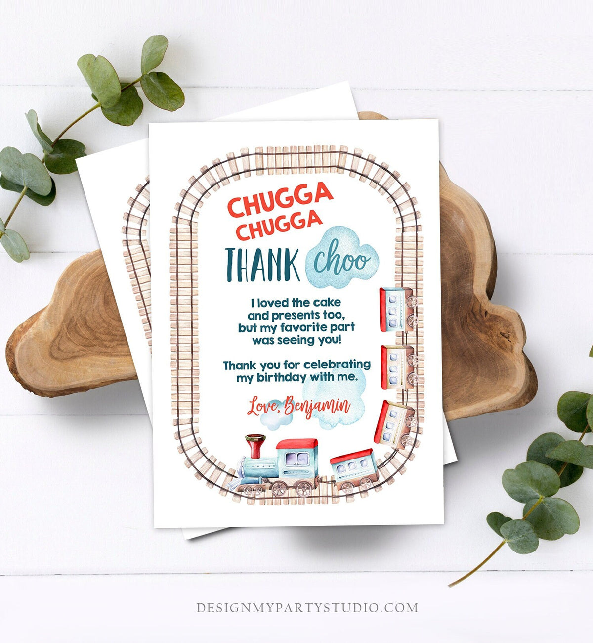 Editable Train Thank you Card Railroad Birthday Boy Railroad Thank You Card Vintage Train Digital Download Evite Template Printable 0149