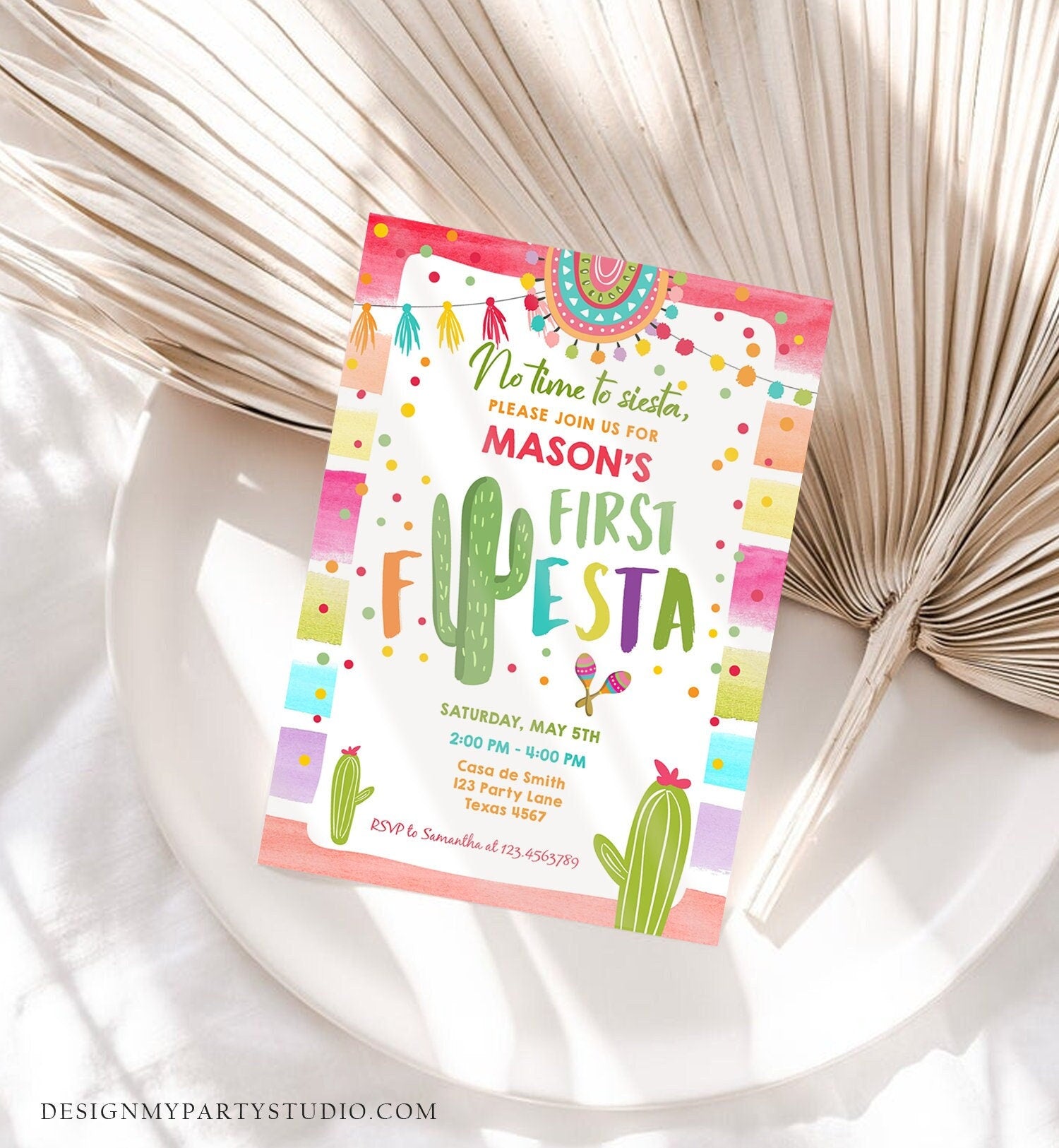 Editable Fiesta Birthday Invitation Cactus Succulent Mexican Party Boy Girl ANY AGE Digital Download Evite Template Printable 0134