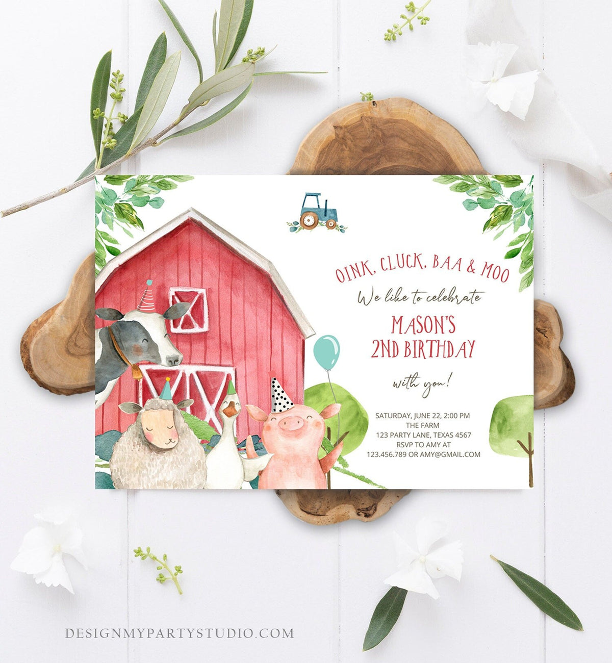 Editable Farm Animals Birthday Invitation Boy Party Animals Boy Red Barn Barnyard Birthday Digital Download Evite Template Printable 0155