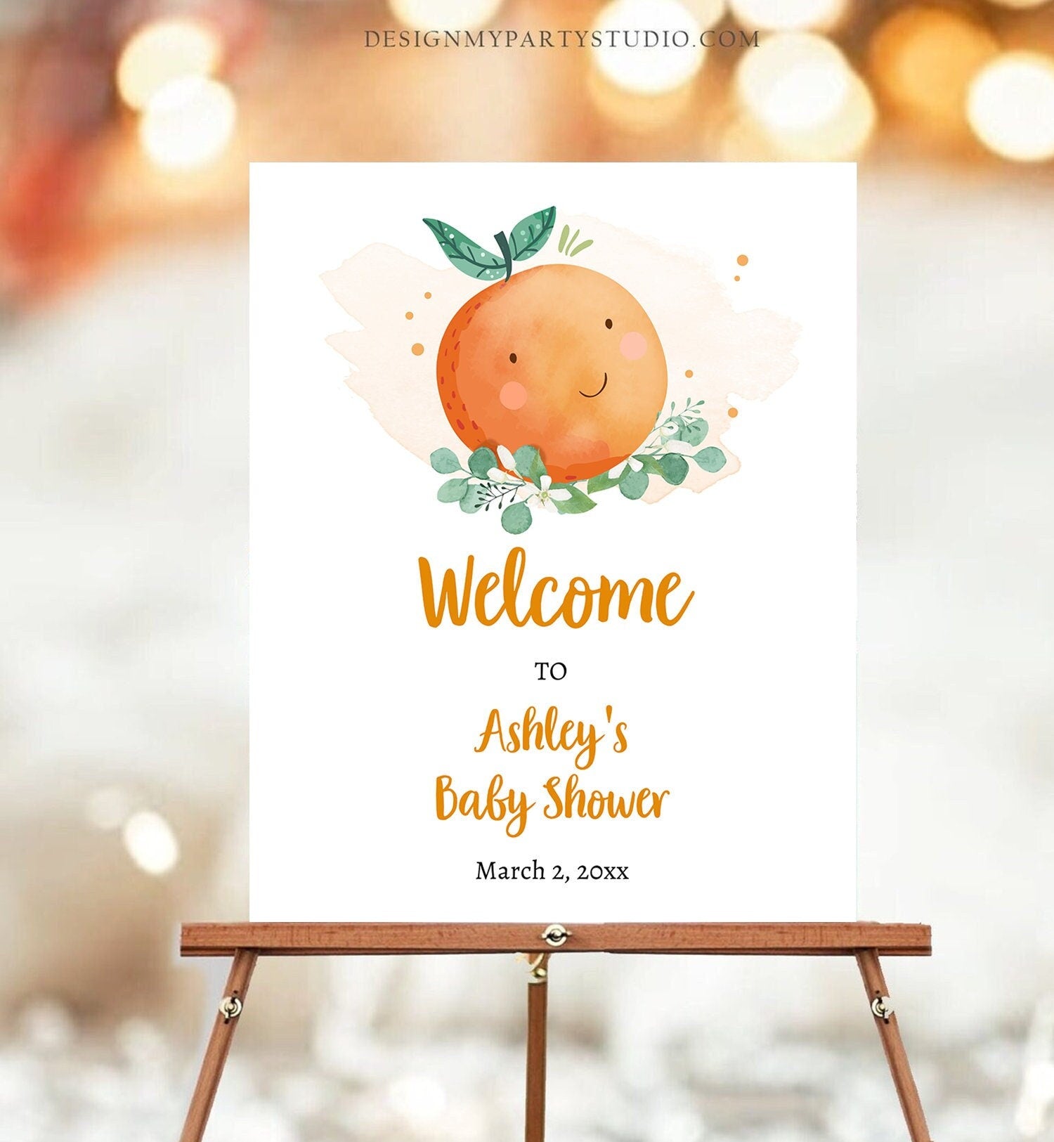 Editable Little Cutie Baby Shower Welcome Sign Cutie on The Way Clementine Orange Shower Gender Neutral Sign Printable Digital Template 0430