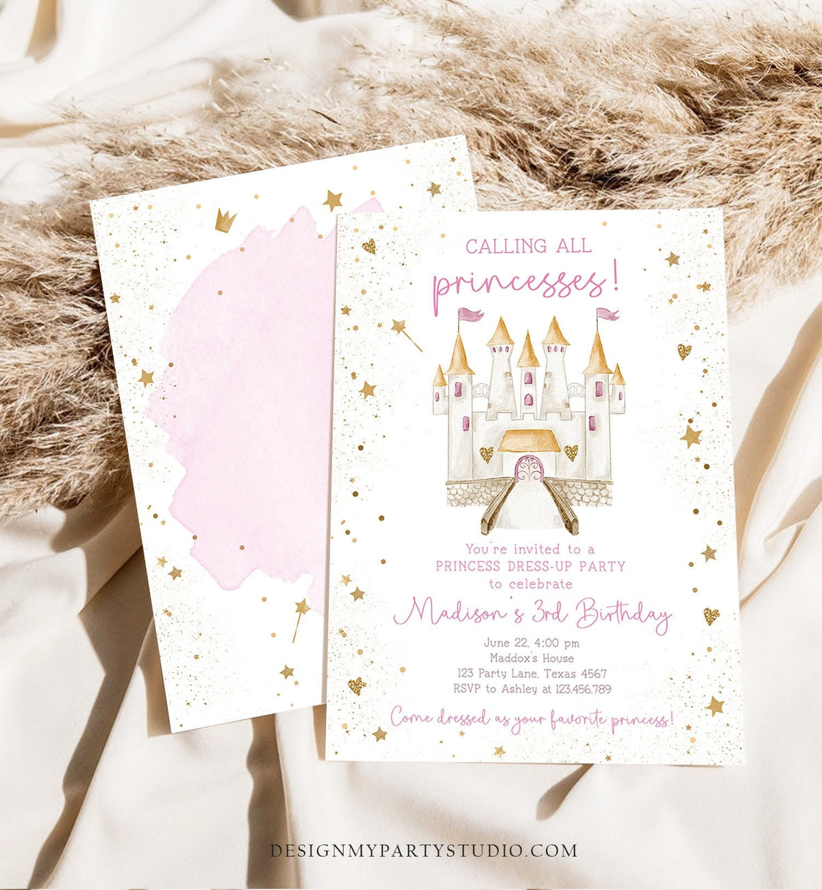 Editable Princess Castle Birthday Invitation Once Upon a Time Princess Royal Birthday Girl Magical Celebration Evite Template Printable 0477