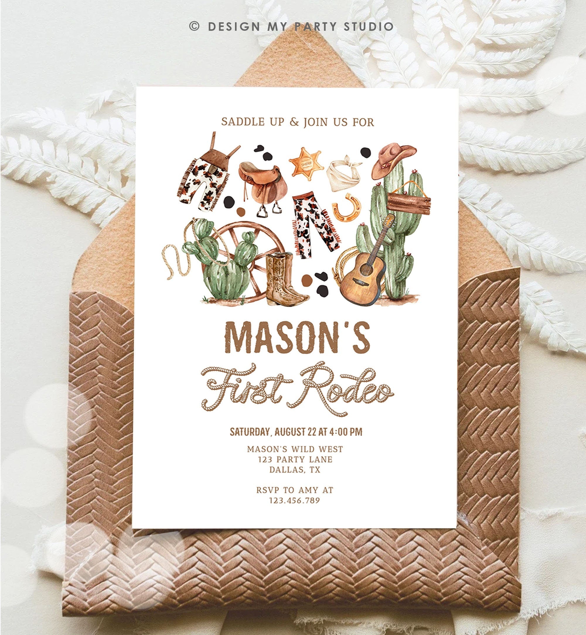 Editable First Rodeo Birthday Party Invitation Cowboy 1st Birthday Boy Wild West Birthday Western Download Evite Template Printable 0509