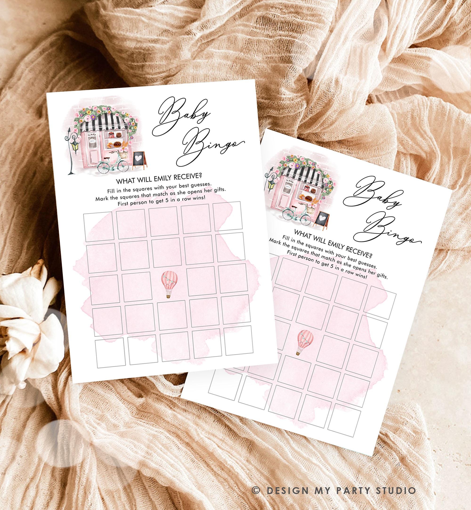 Editable Baby Bingo Game Paris Baby Shower Game Bonjour Bebe French Patisserie Parisian Eiffel Tower Pink Download Template Printable 0441