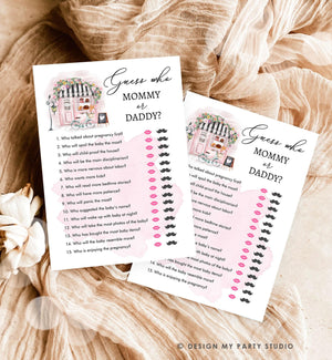 Editable Guess Who Mommy or Daddy Advice Game Paris Baby Shower Bonjour Bebe French Patisserie Eiffel Tower Download Template Printable 0441