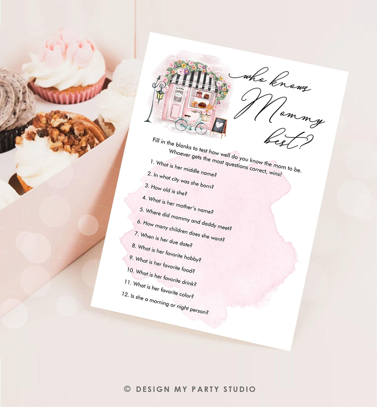 Editable Who Knows Mommy Best Game Paris Baby Shower Bonjour Bebe French Patisserie Eiffel Tower Digital Download Template Printable 0441