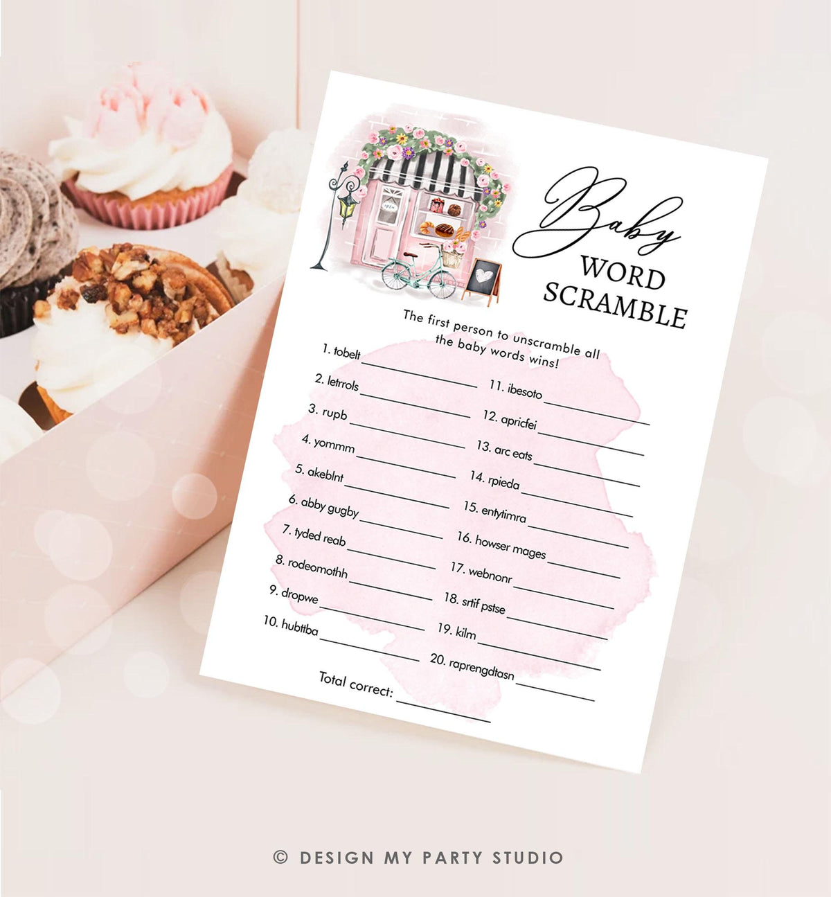 Editable Baby Word Scramble Game Paris Baby Shower Game Bonjour Bebe French Patisserie Parisian Digital Download Template Printable 0441