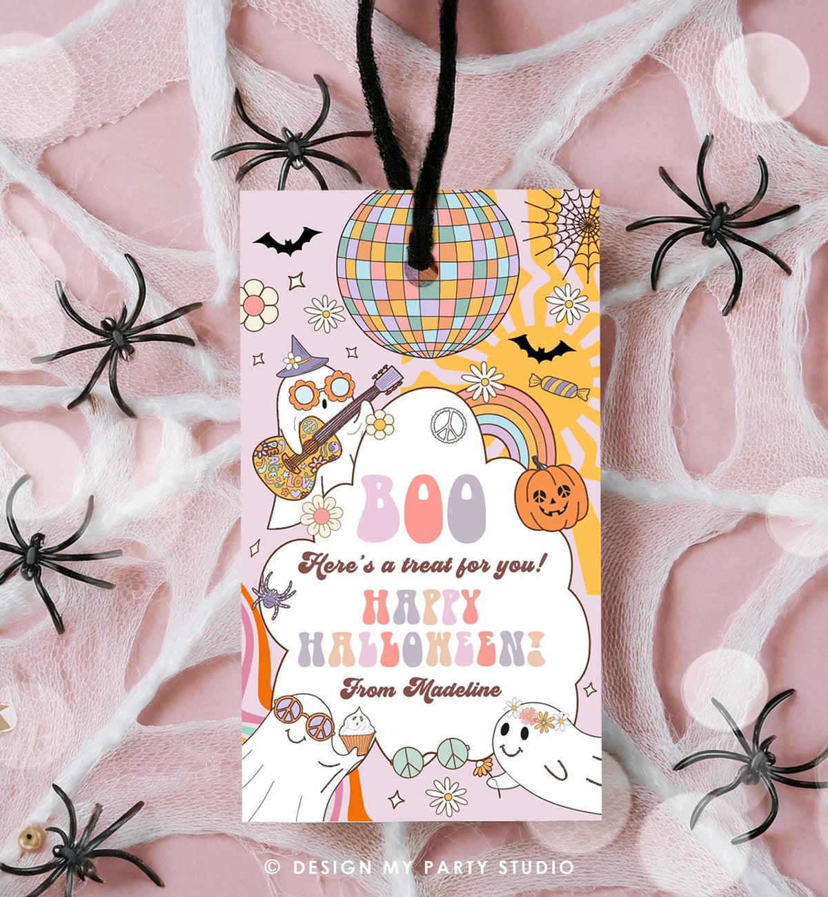 Editable Boo Treat for You Halloween Retro Groovy Ghost Gift Tag Spooky Vibes Favor Tag Spooktacular Printable Template 0261 0471 0009