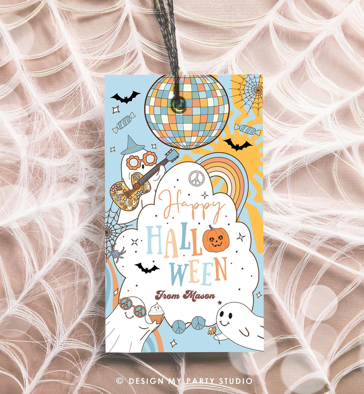 Editable Happy Halloween Retro Groovy Ghost Gift Tag Spooky Vibes Favor Tag Spooktacular Digital Download Printable Template 0261 0471 0009