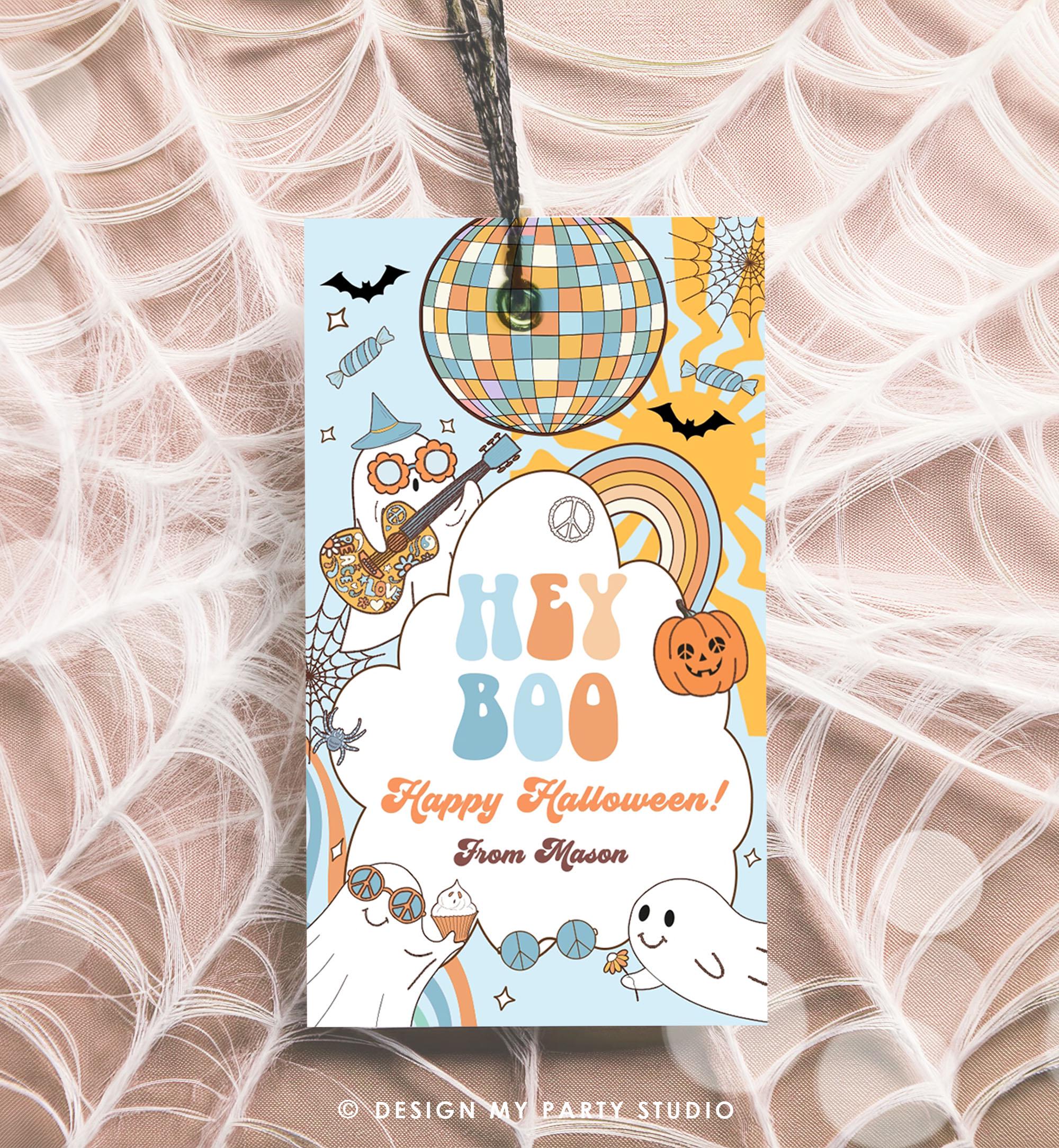 Editable Hey Boo Halloween Retro Groovy Ghost Gift Tag Spooky Vibes Favor Tag Spooktacular Digital Printable Template 0261 0471 0009