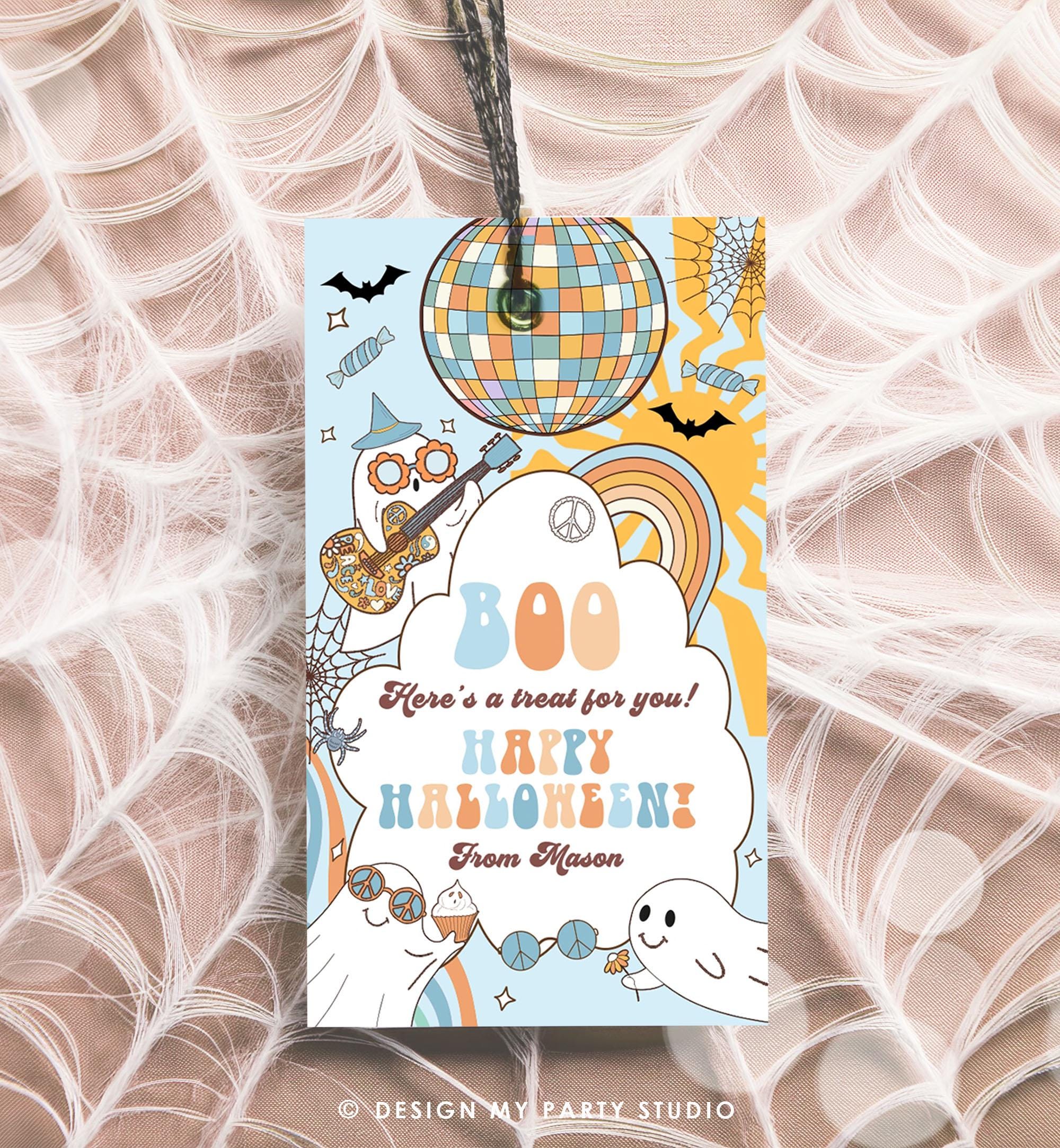 Editable Boo Treat for You Halloween Retro Groovy Ghost Gift Tag Spooky Vibes Favor Tag Spooktacular Printable Template 0261 0471 0009