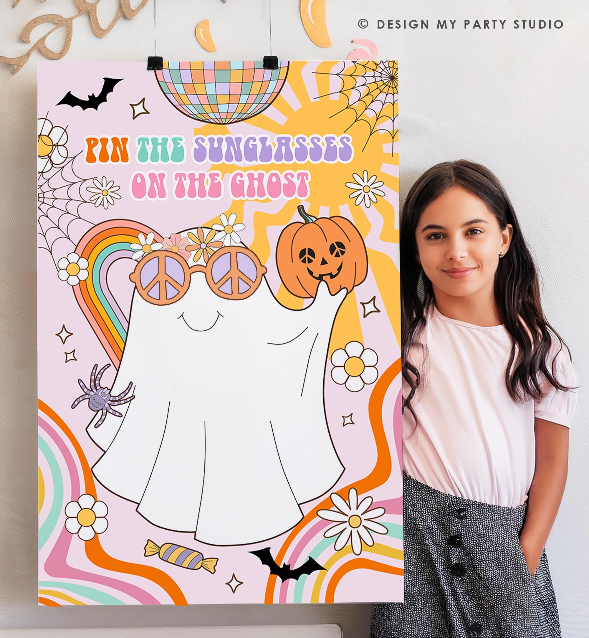 Pin the Sunglasses on the Ghost Game Groovy Halloween Birthday Game Spooky Party Costume Party Instant Download Printable Digital 0009 0471