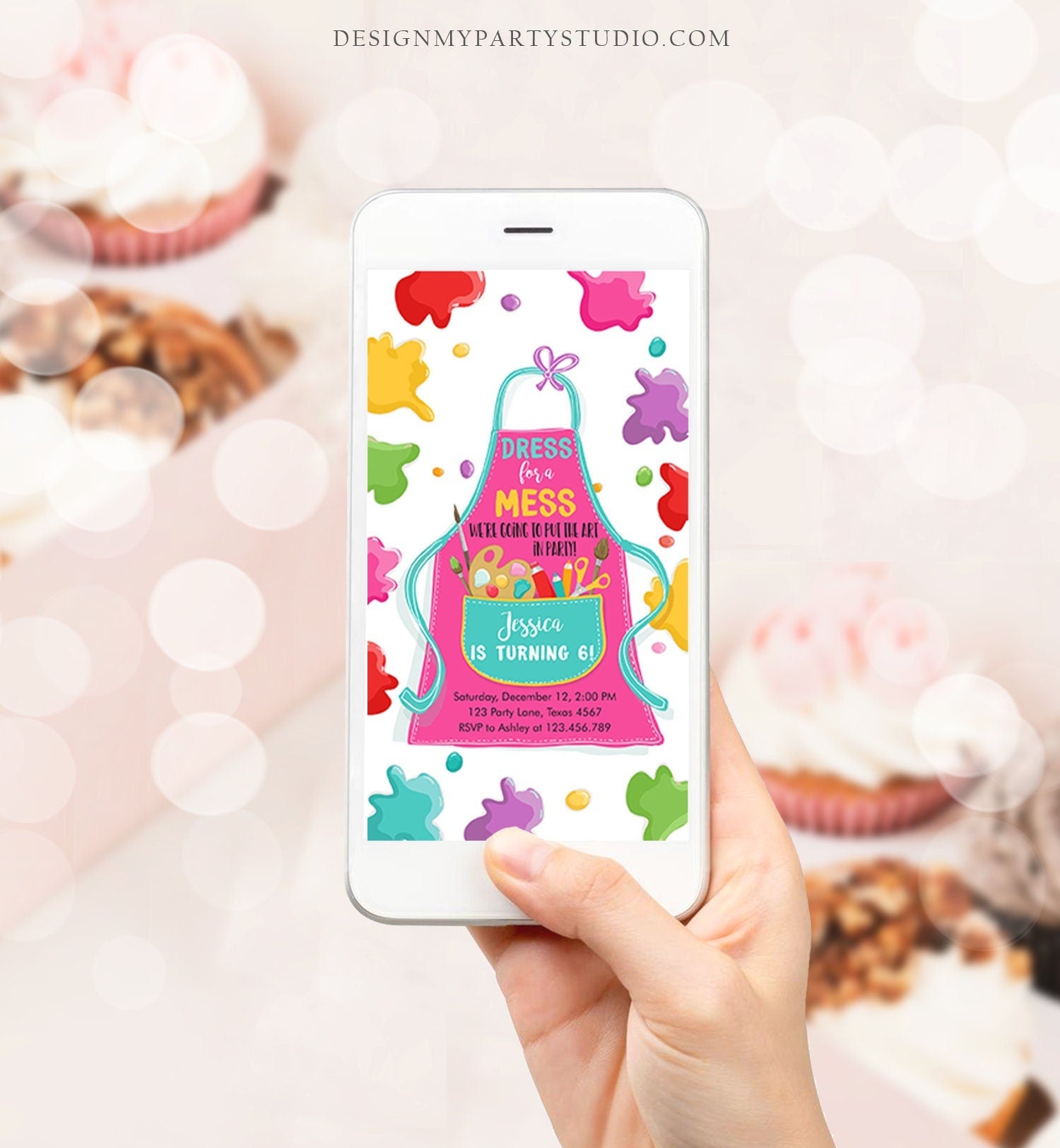 Editable Painting Party Evite Art Party Birthday Invitation Girl Paint Craft Party Digital Download Phone Electronic Evite Template 0319