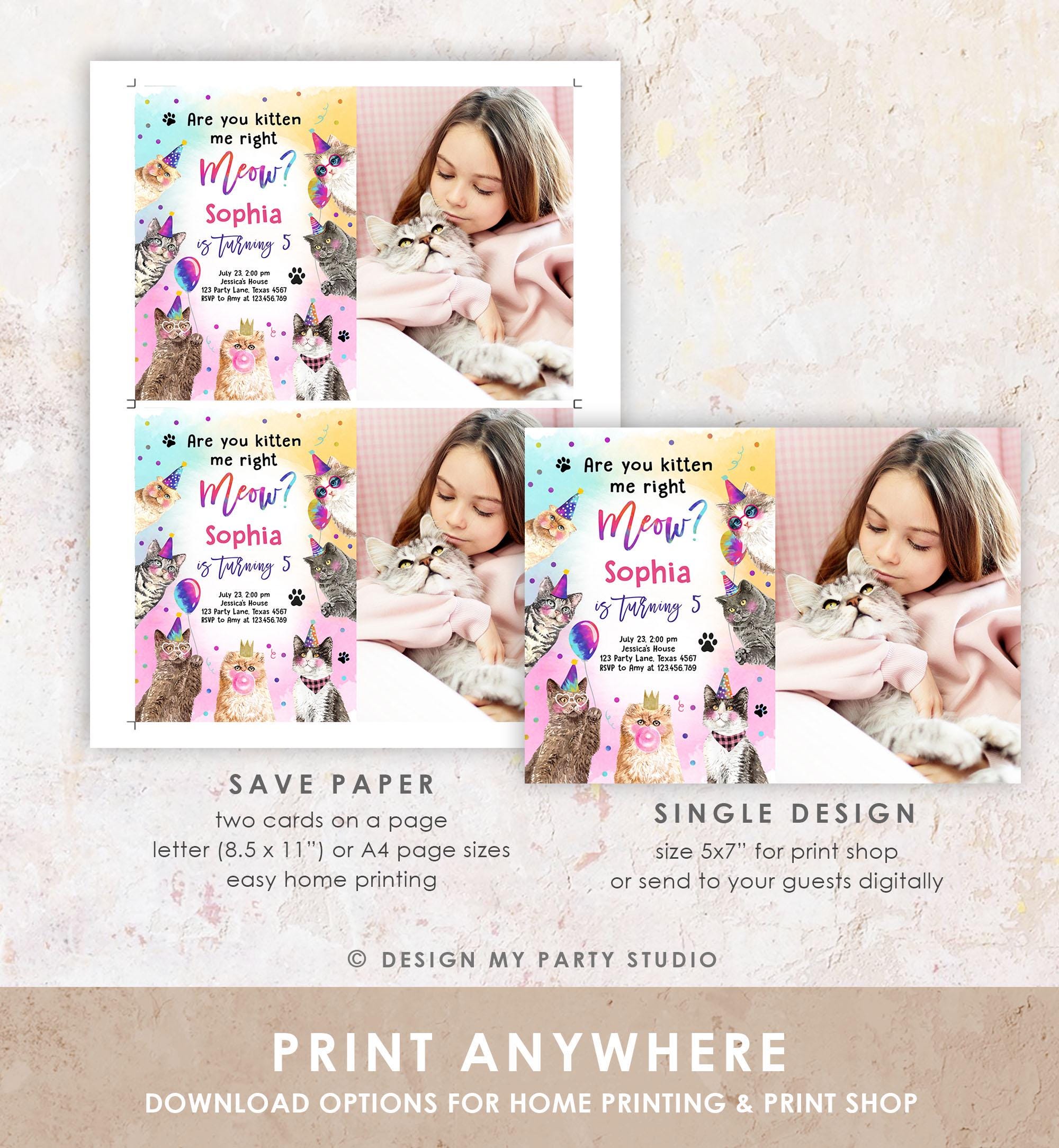 Editable Cat Birthday Party Invitation Kitten Birthday Invite Kitten me Right Meow Invite Party Animals Girl Download Evite Template 0460