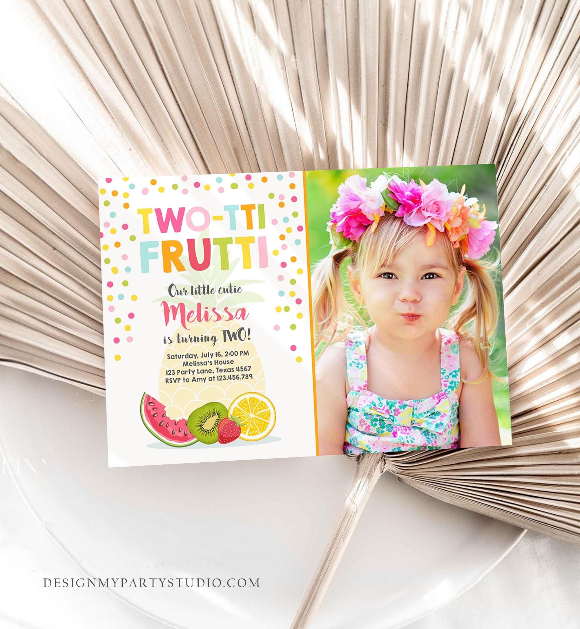 Editable Twotti Frutti 2nd Birthday Invitation Two-tti Fruiti Fruit Invite Tropical Summer Download Printable Template Digital Evite 0139