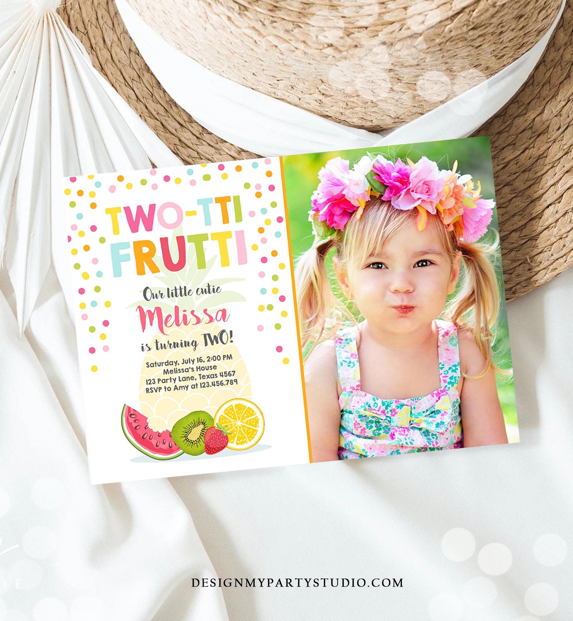 Editable Twotti Frutti 2nd Birthday Invitation Two-tti Fruiti Fruit Invite Tropical Summer Download Printable Template Digital Evite 0139